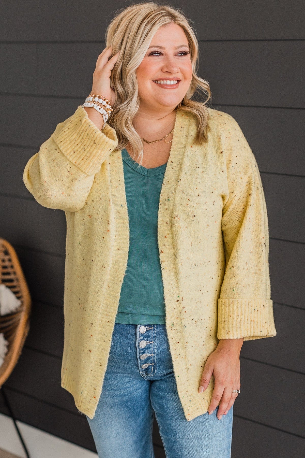 Vibrant Life Speckled Knit Cardigan- Yellow - Image 2