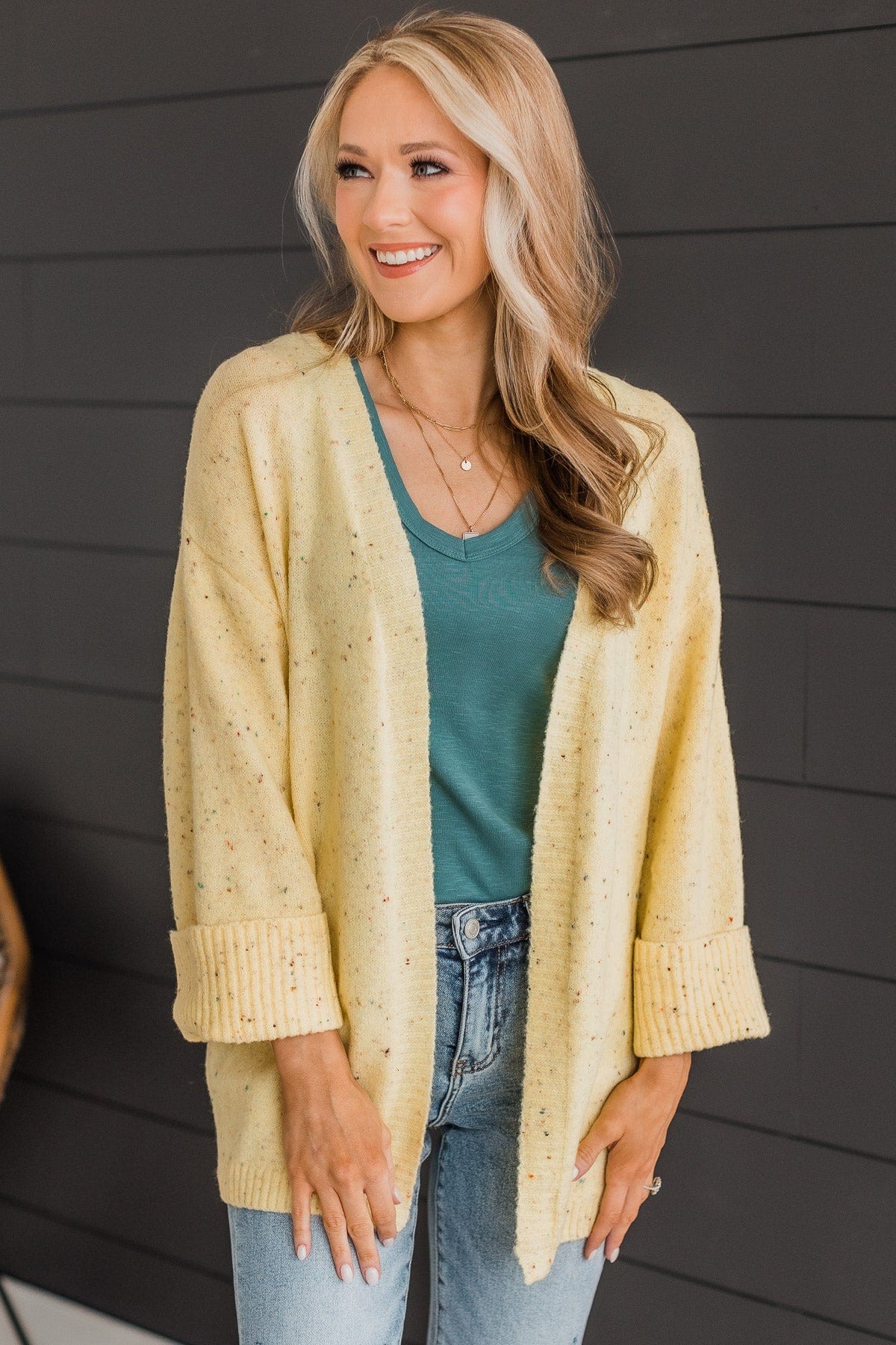 Vibrant Life Speckled Knit Cardigan- Yellow - Image 3