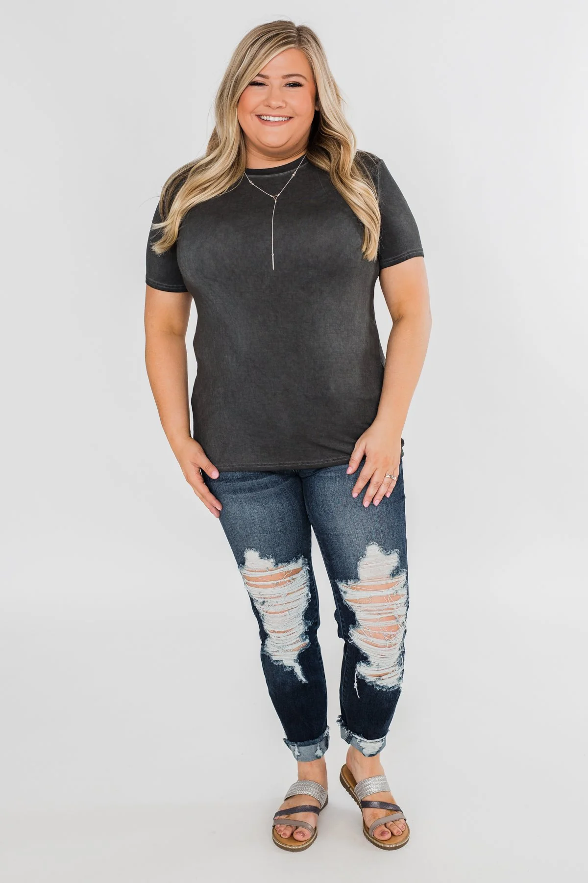 Vintage Beauty Short Sleeve Top- Charcoal - Image 4