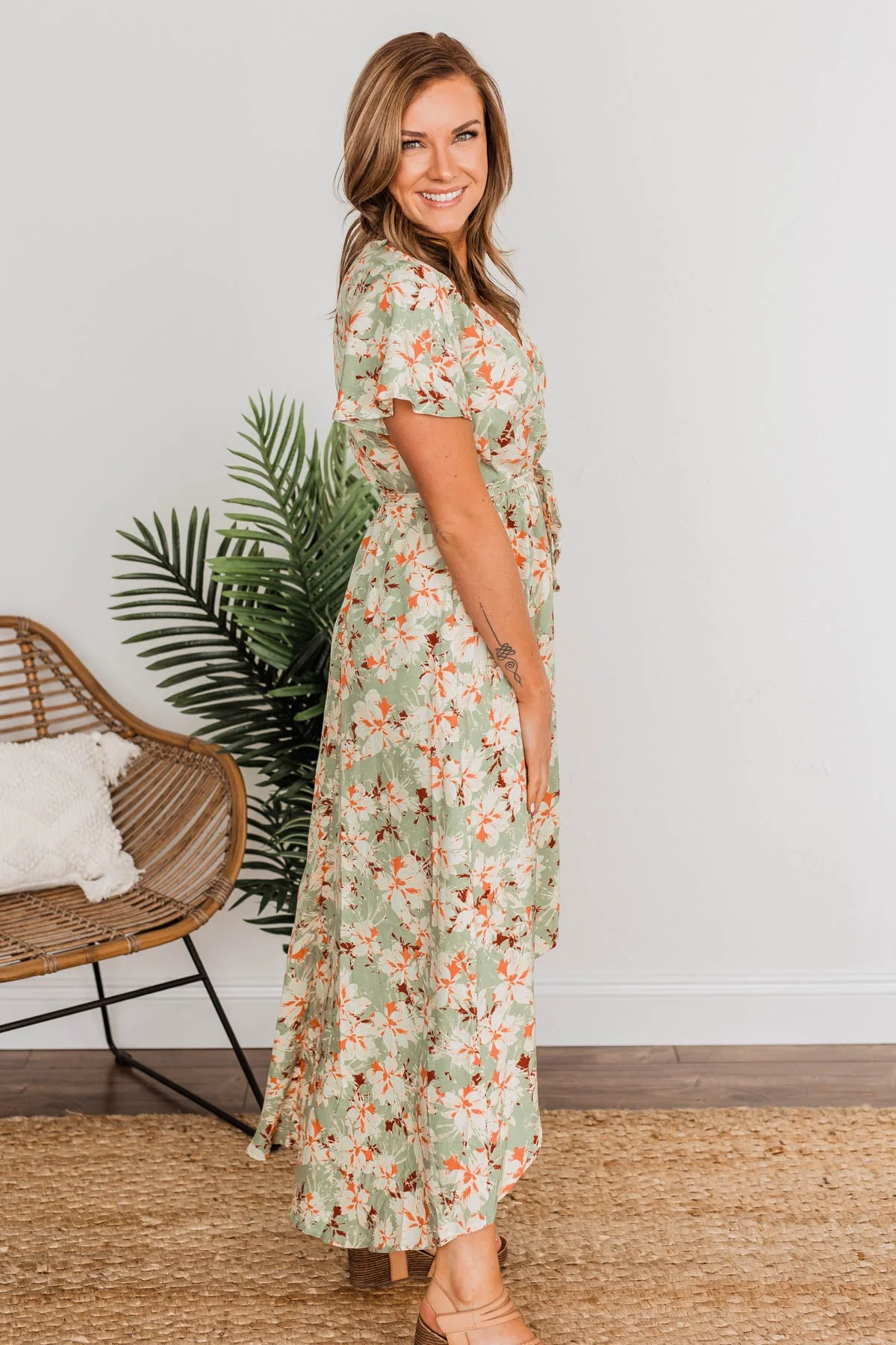Vintage Vacation High Low Dress- Sage & Cream - Image 10