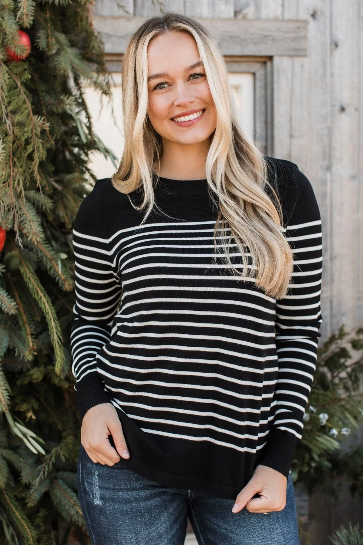Voice My Love Striped Lightweight Sweater- Black - Image 3