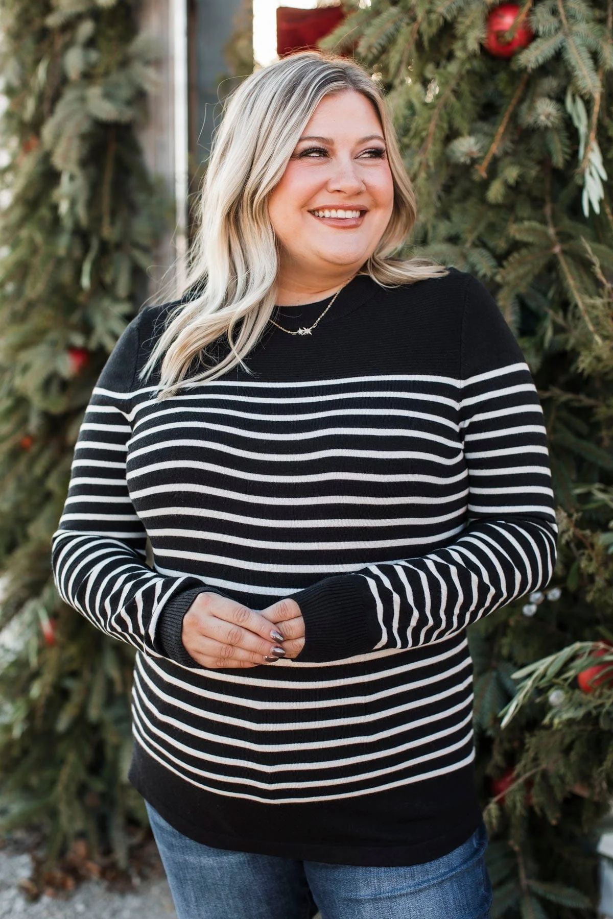 Voice My Love Striped Lightweight Sweater- Black - Image 4