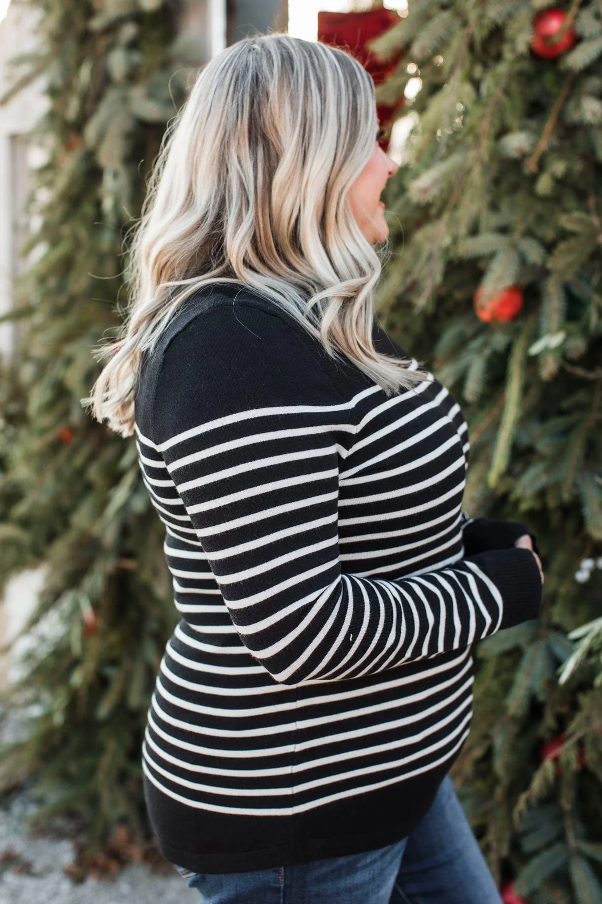 Voice My Love Striped Lightweight Sweater- Black - Image 6
