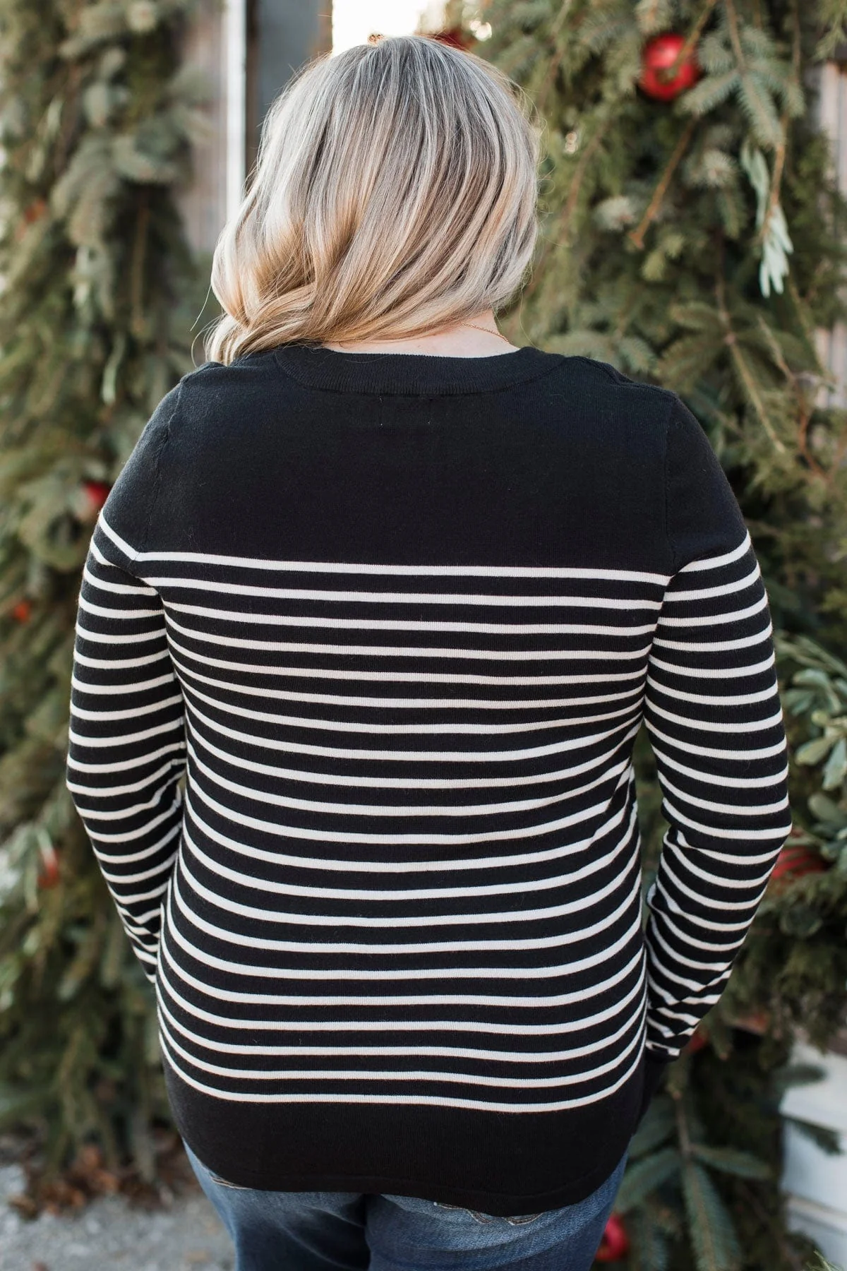 Voice My Love Striped Lightweight Sweater- Black - Image 8