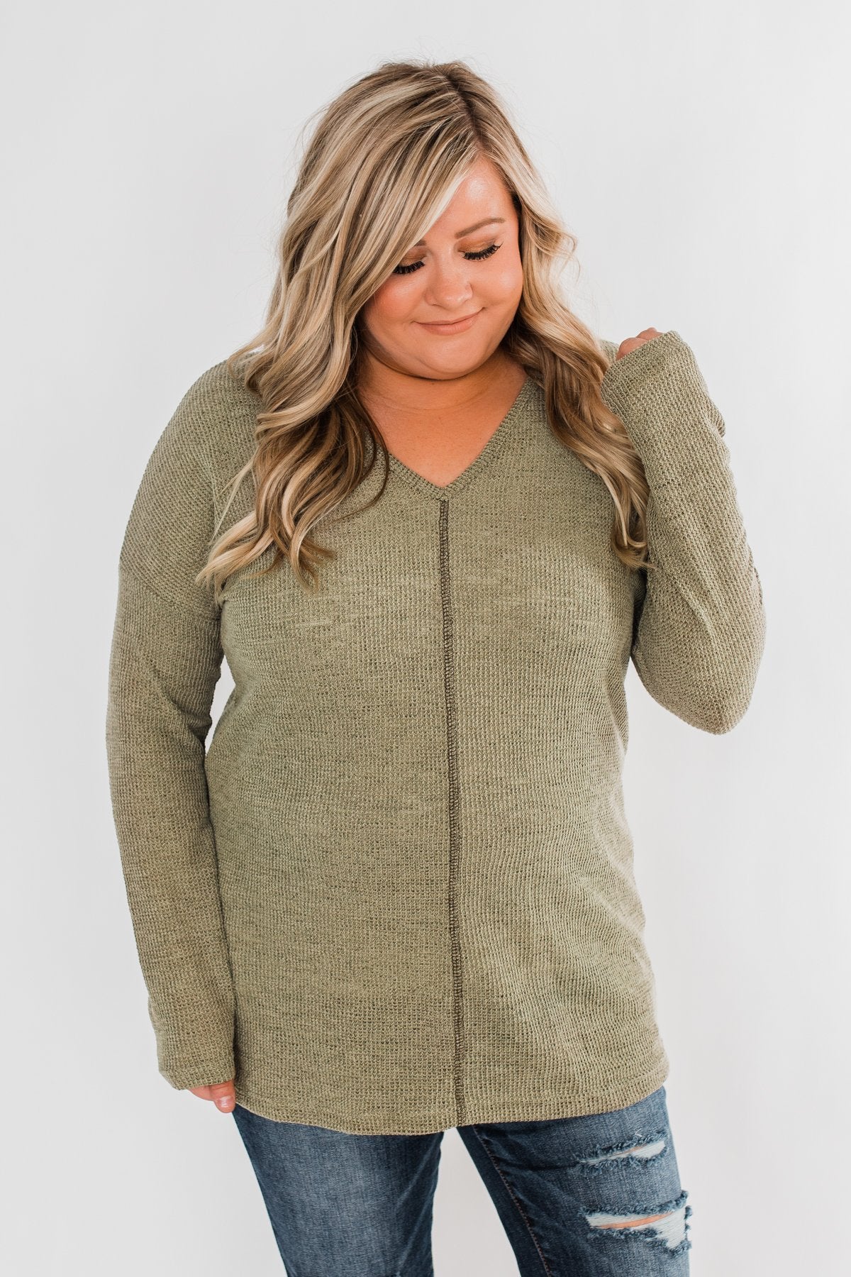 Simple As Can Be Knitted Top- Olive - Image 5