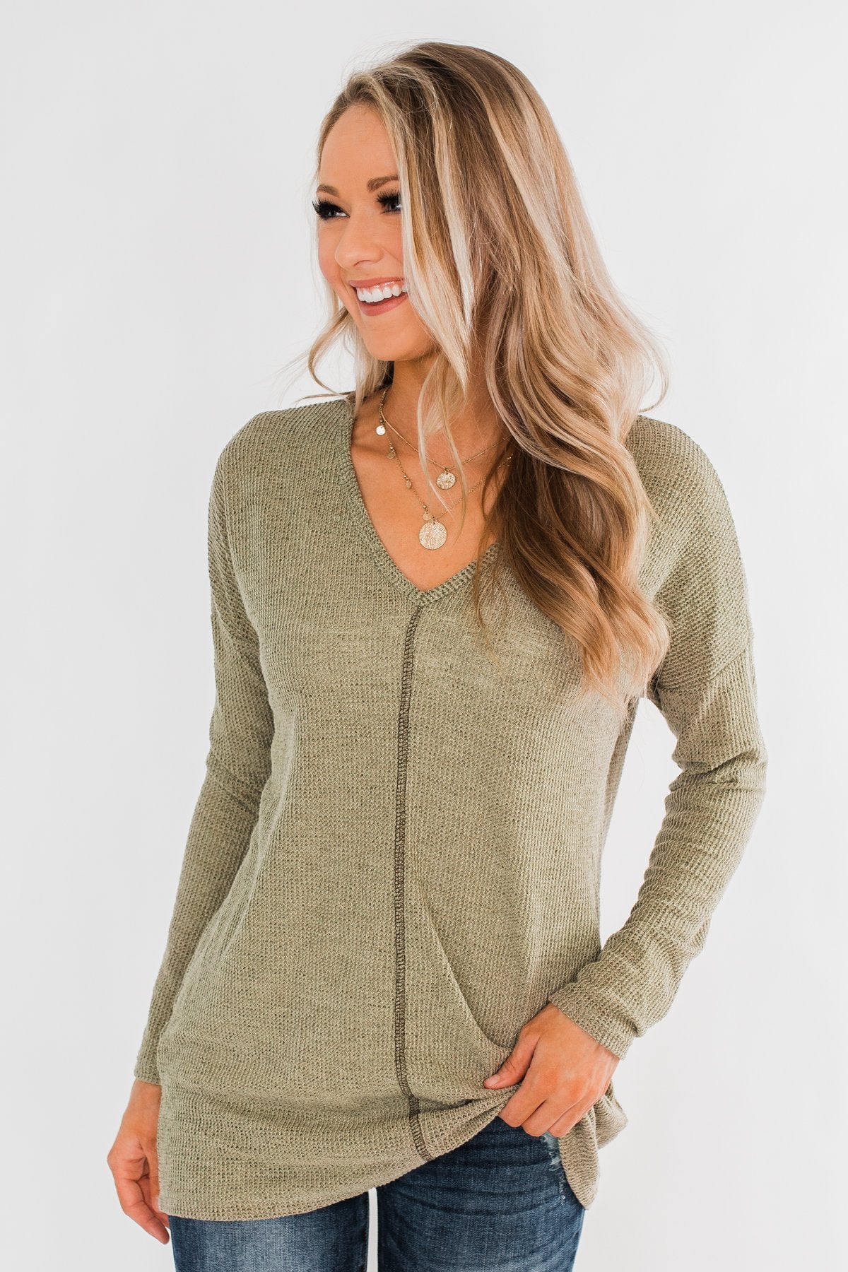 Simple As Can Be Knitted Top- Olive - Image 6
