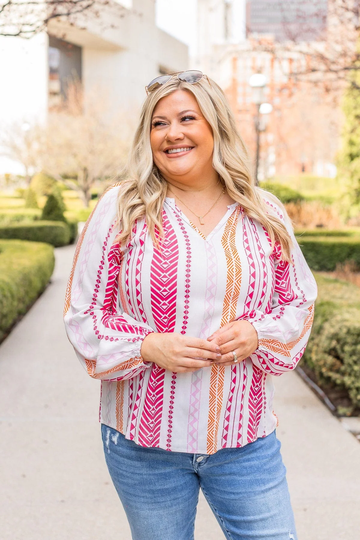 Wait For My Signal Geometric Print Top- Hot Pink - Image 2