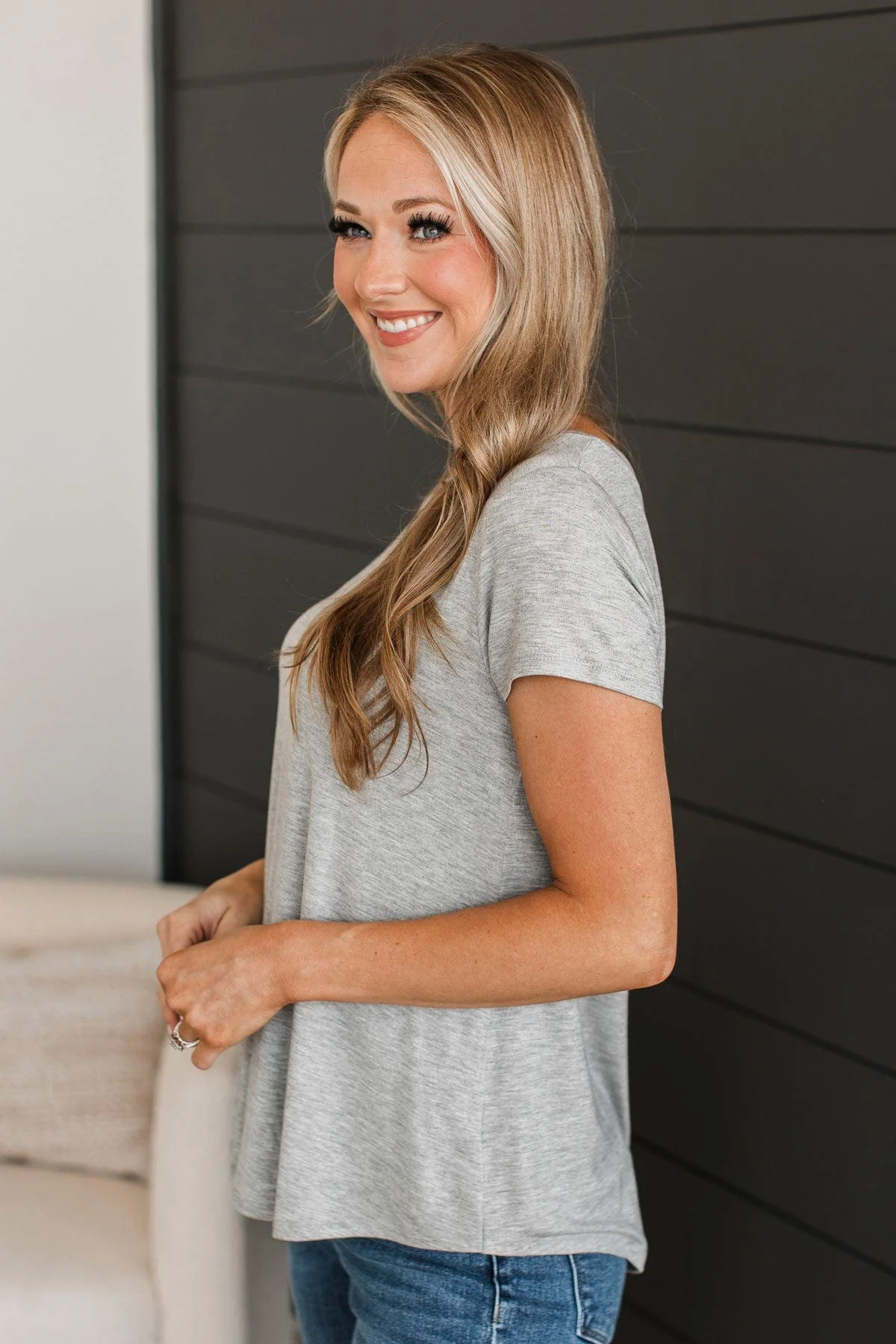 Waited So Long V-Neck Top- Heather Grey - Image 5