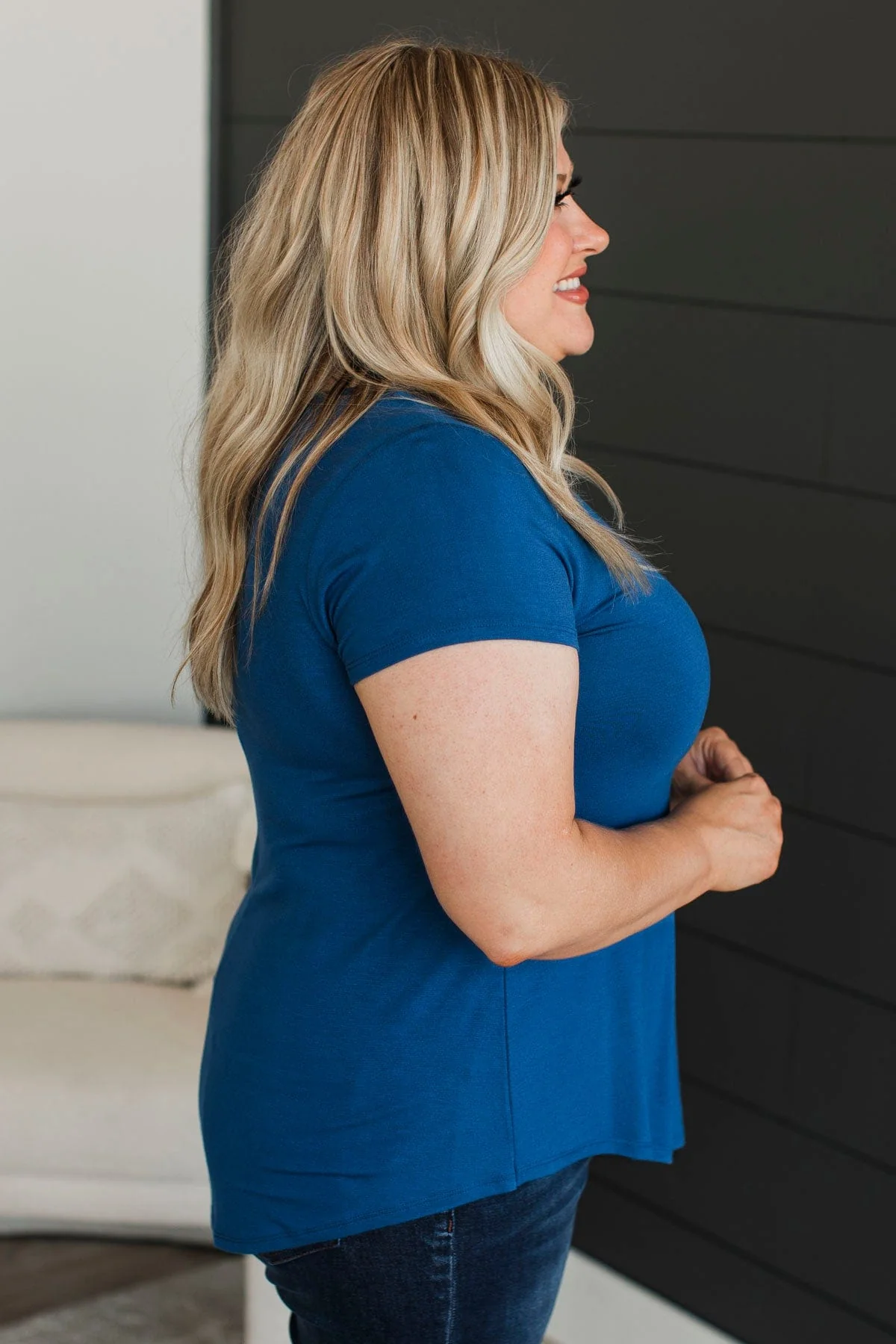 Waited So Long V-Neck Top- Light Navy - Image 5