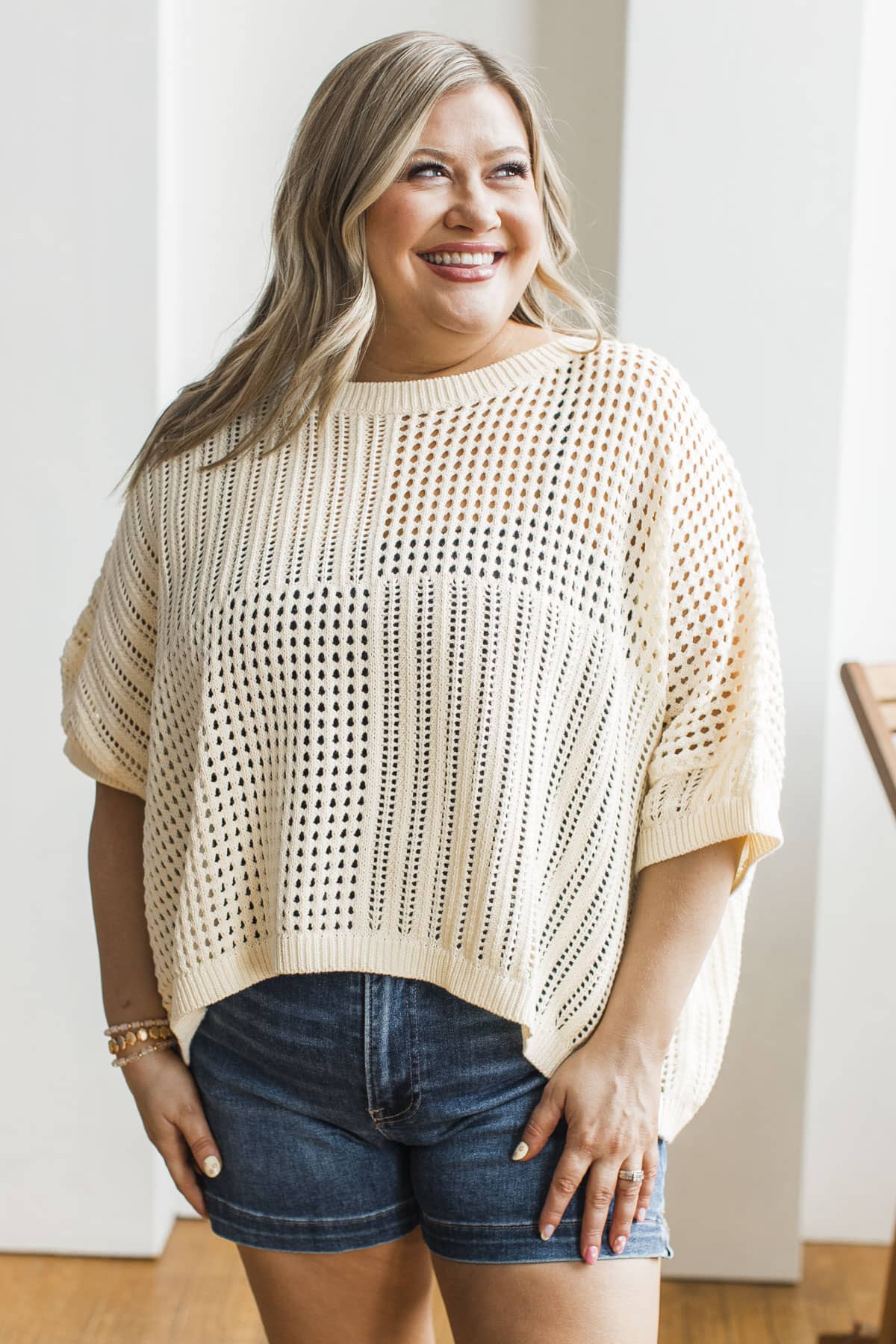 Waiting For Summer Short Sleeve Crochet Knit Top- Cream - Image 4