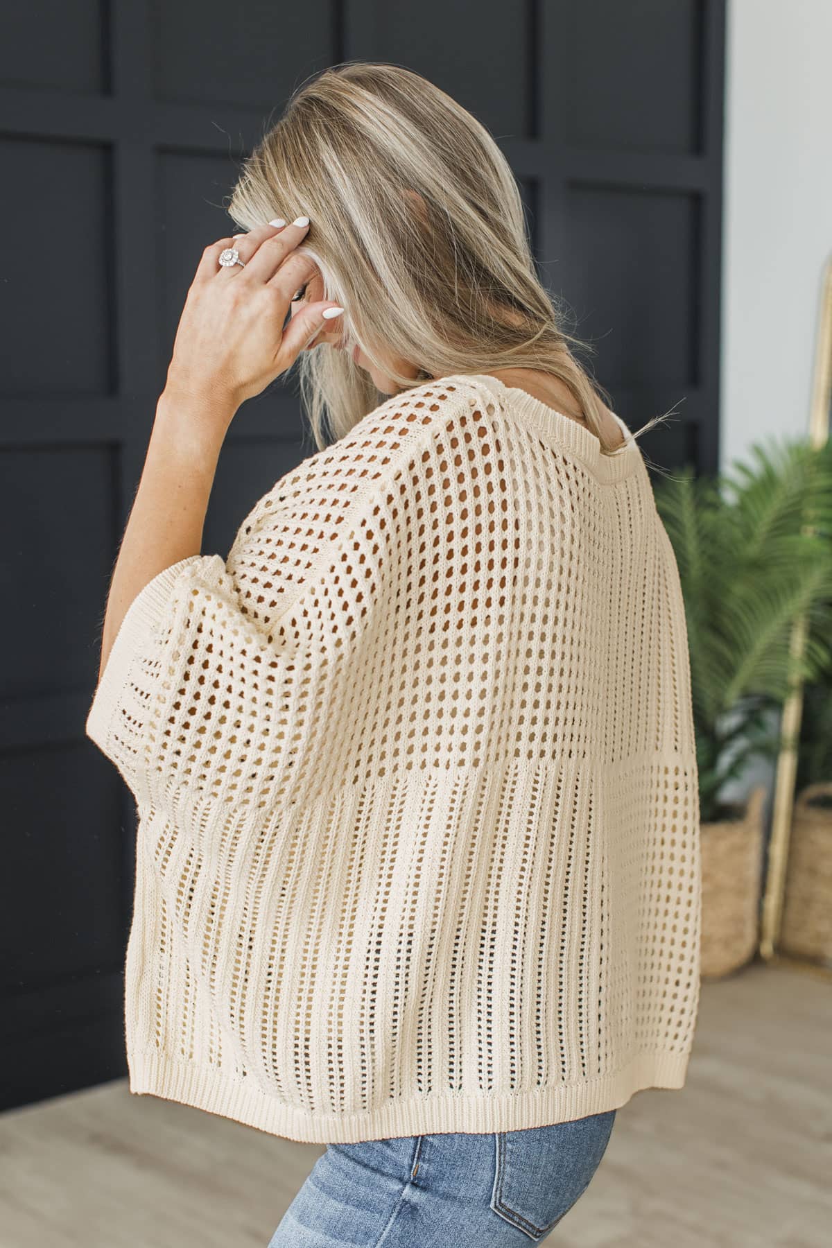 Waiting For Summer Short Sleeve Crochet Knit Top- Cream - Image 5