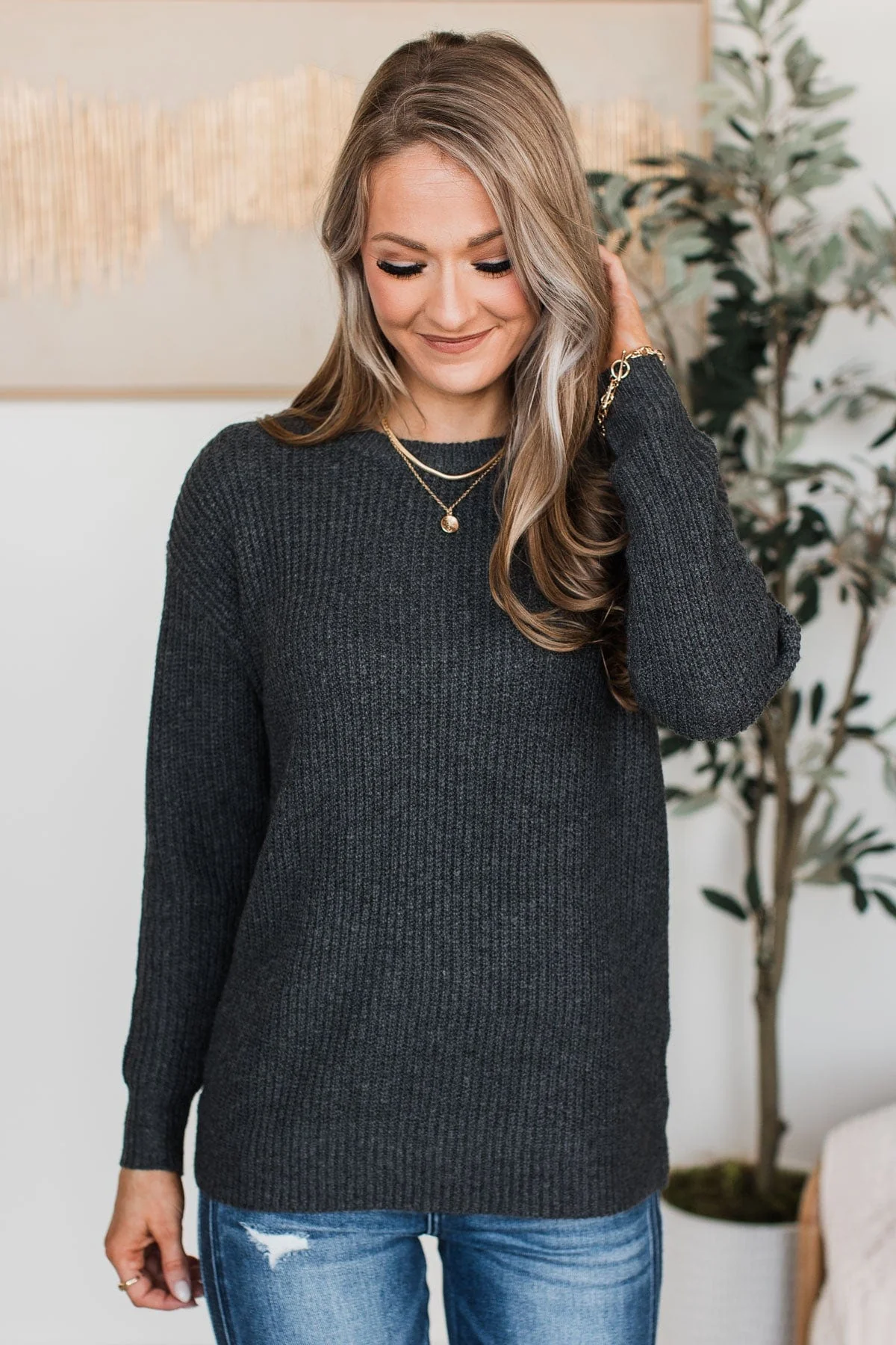 Waiting For Winter Knit Sweater- Charcoal - Image 3