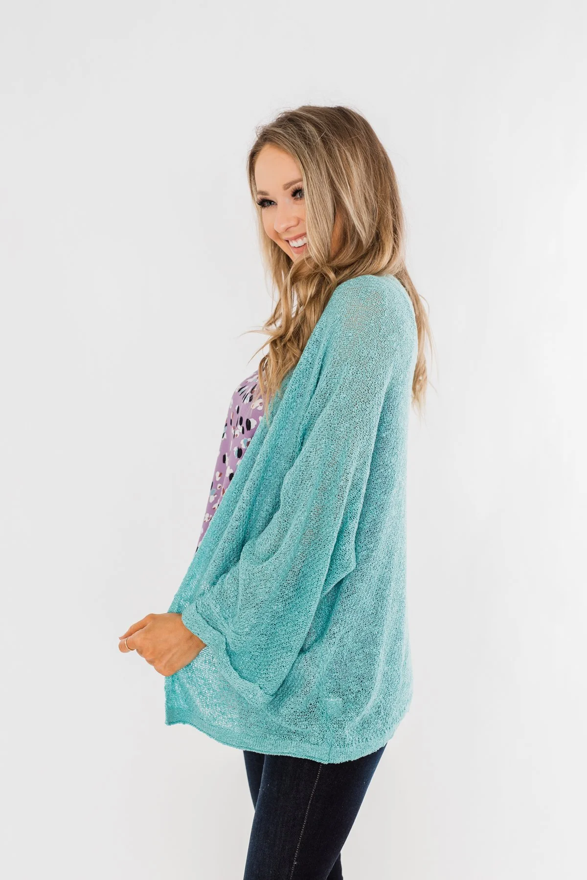 Waiting On A Miracle Knitted Cardigan- Deep Aqua Blue - Image 8