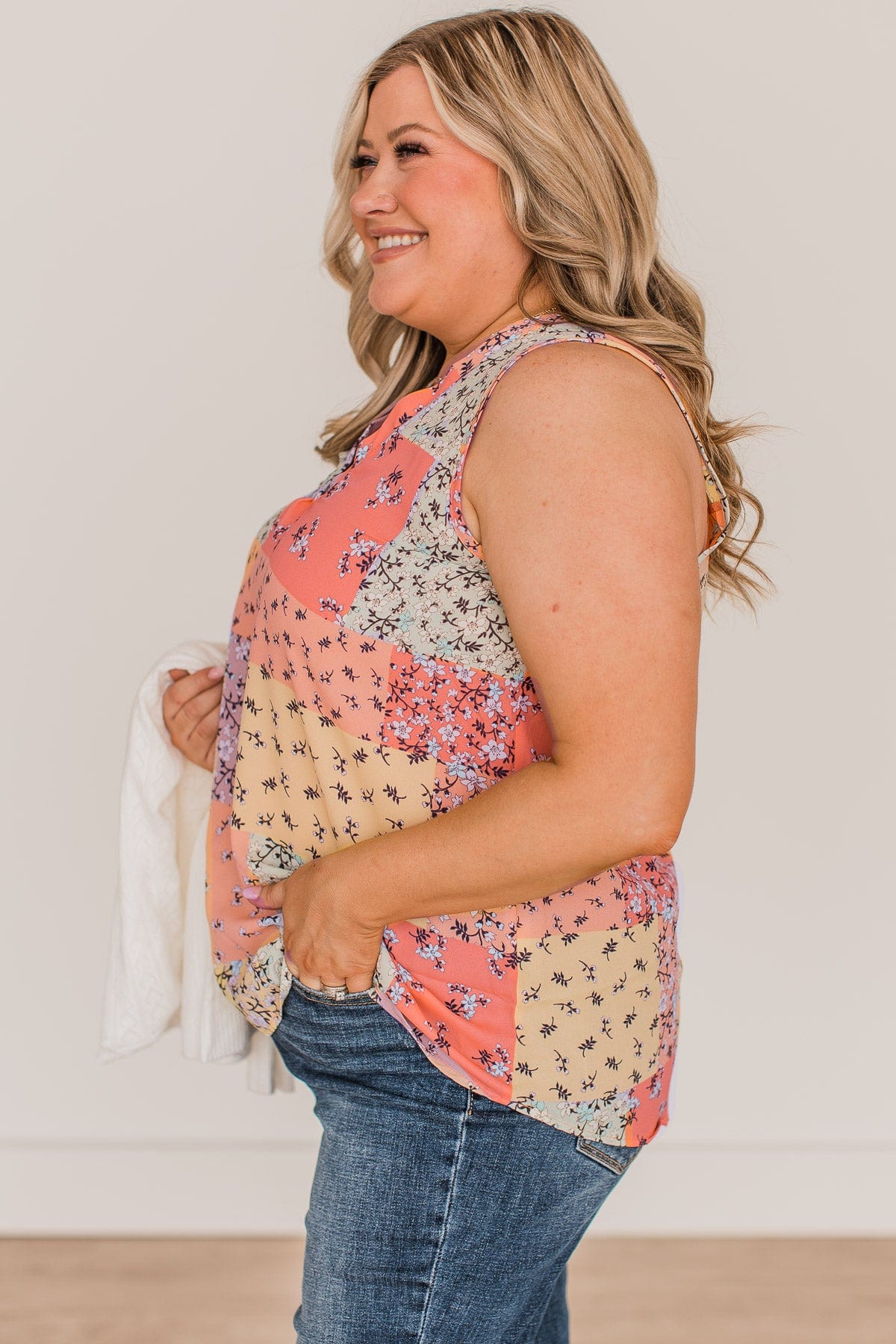 Waiting On Forever V-Neck Tank Top- Peach & Sage - Image 7