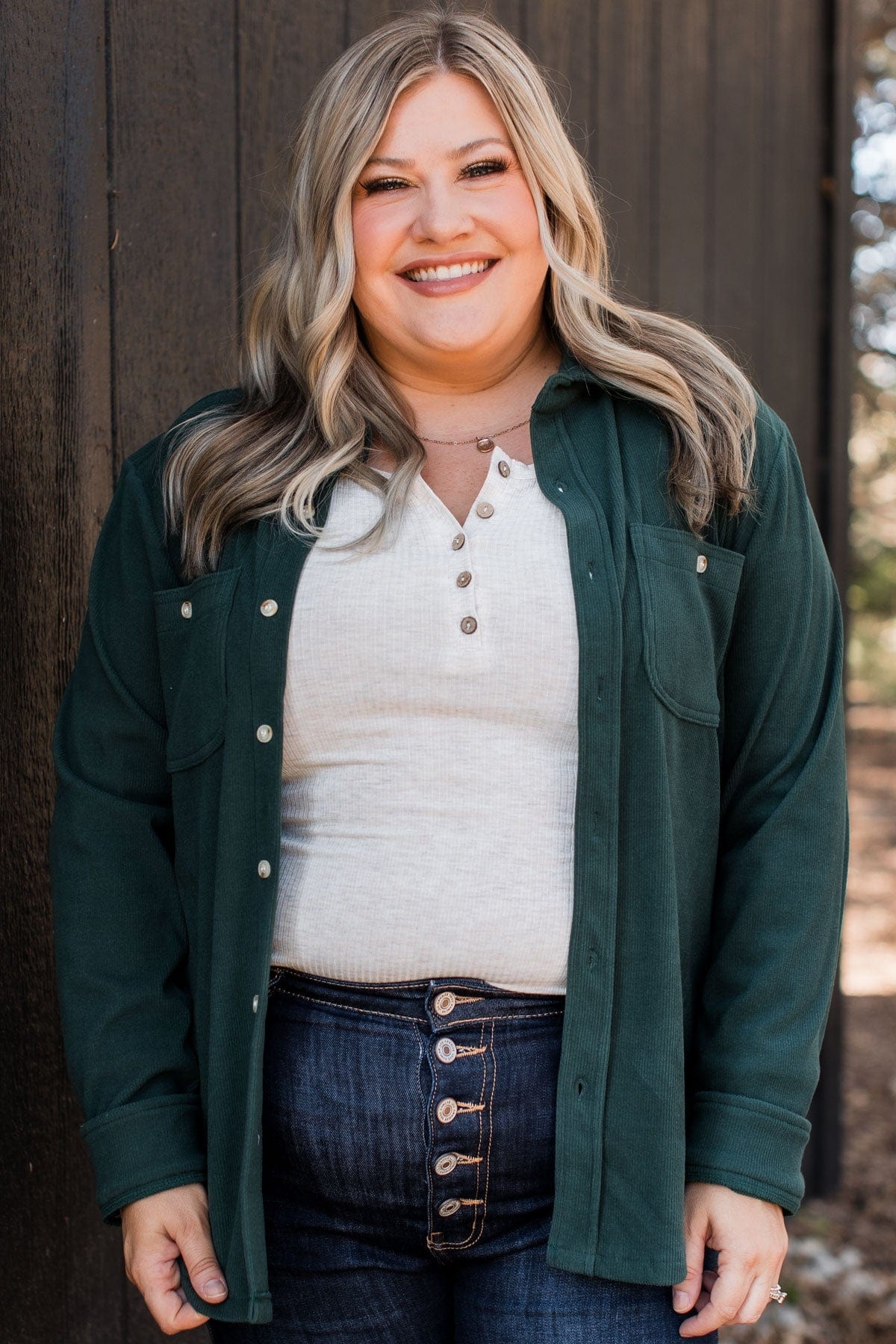 Waiting On You Knit Shirt Jacket- Hunter Green - Image 6
