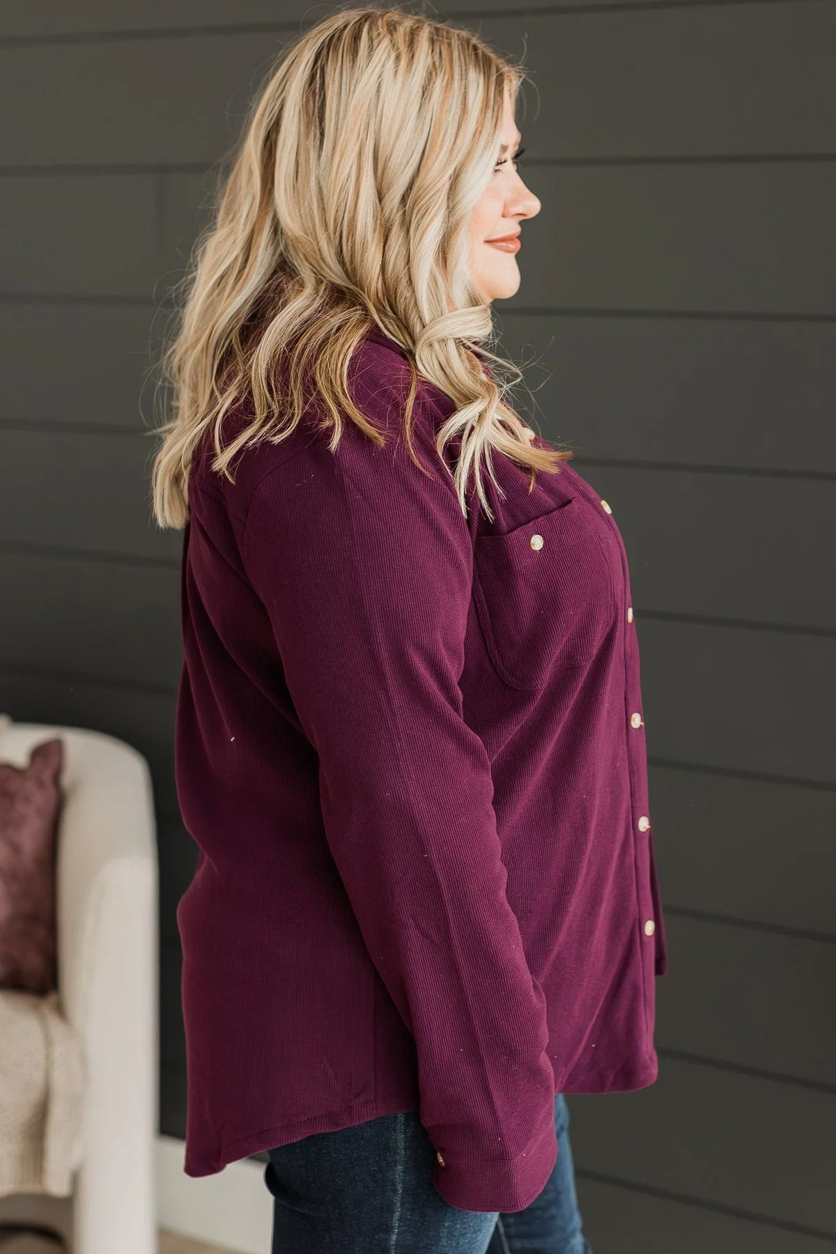 Waiting On You Knit Shirt Jacket- Plum - Image 8