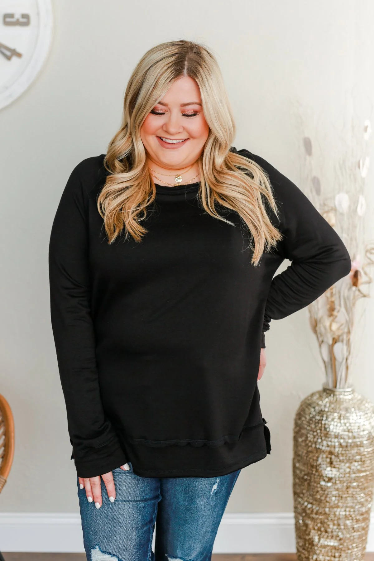 Wake Up The Day Long Sleeve Top- Black - Image 4