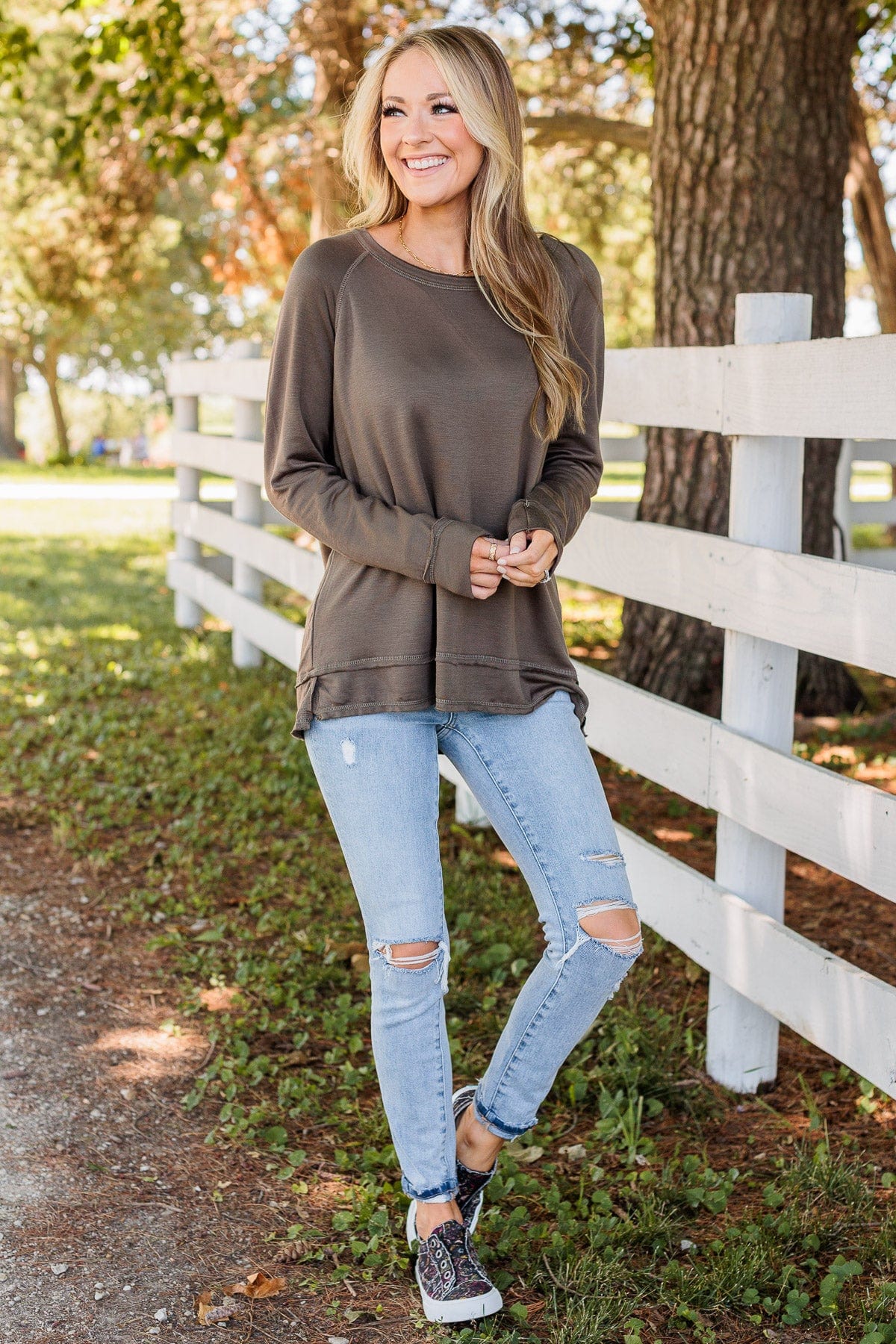 Wake Up The Day Long Sleeve Top- Chocolate - Image 4