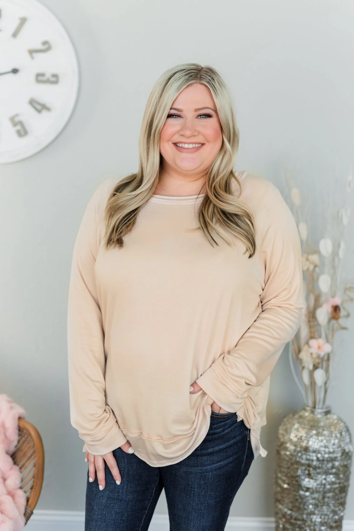 Wake Up The Day Long Sleeve Top- Oatmeal - Image 2