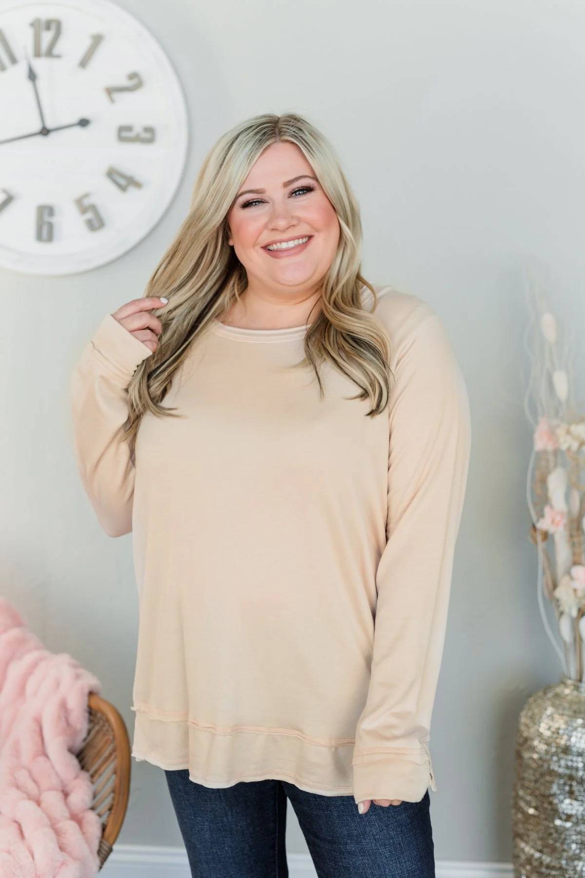 Wake Up The Day Long Sleeve Top- Oatmeal - Image 3