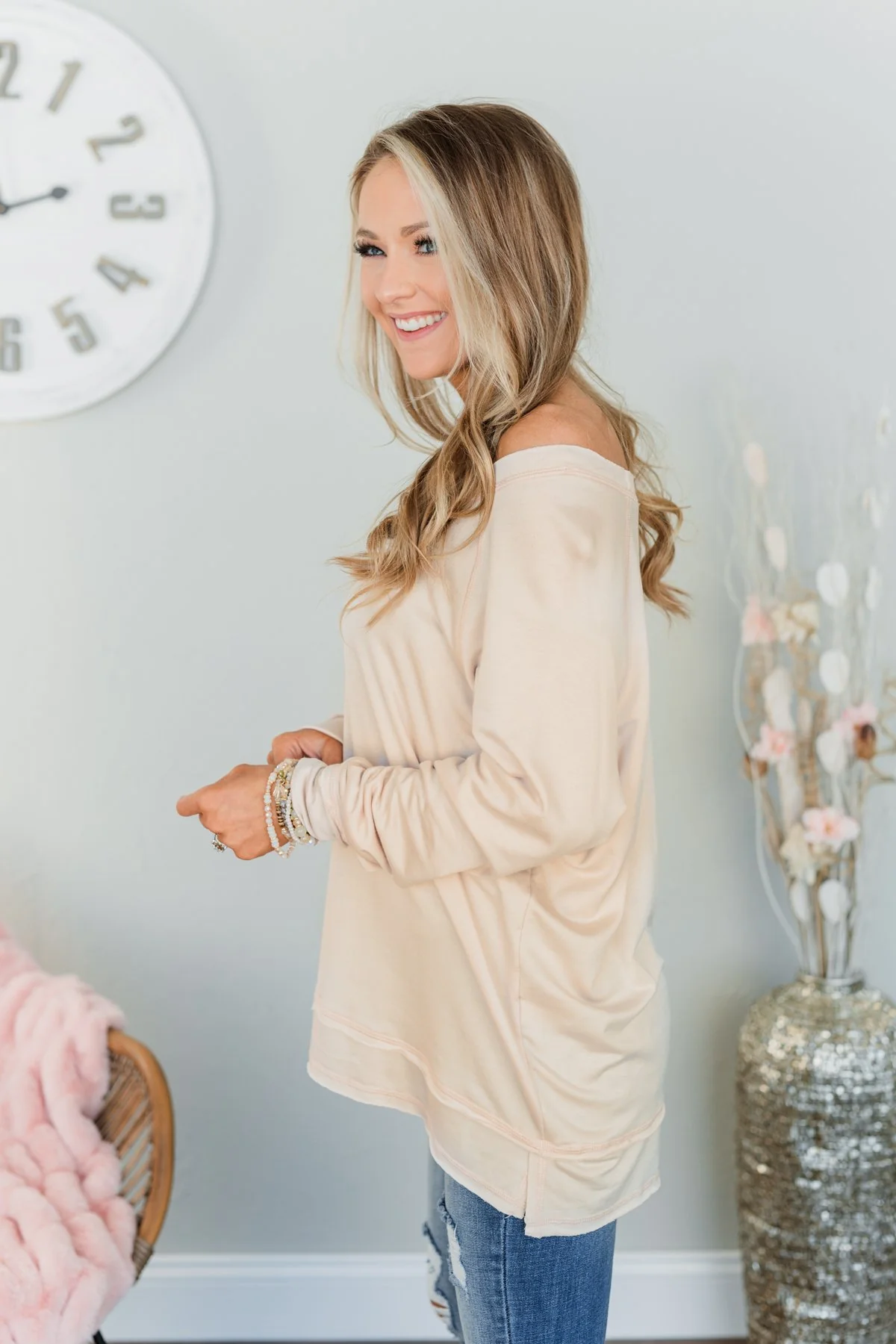 Wake Up The Day Long Sleeve Top- Oatmeal - Image 4