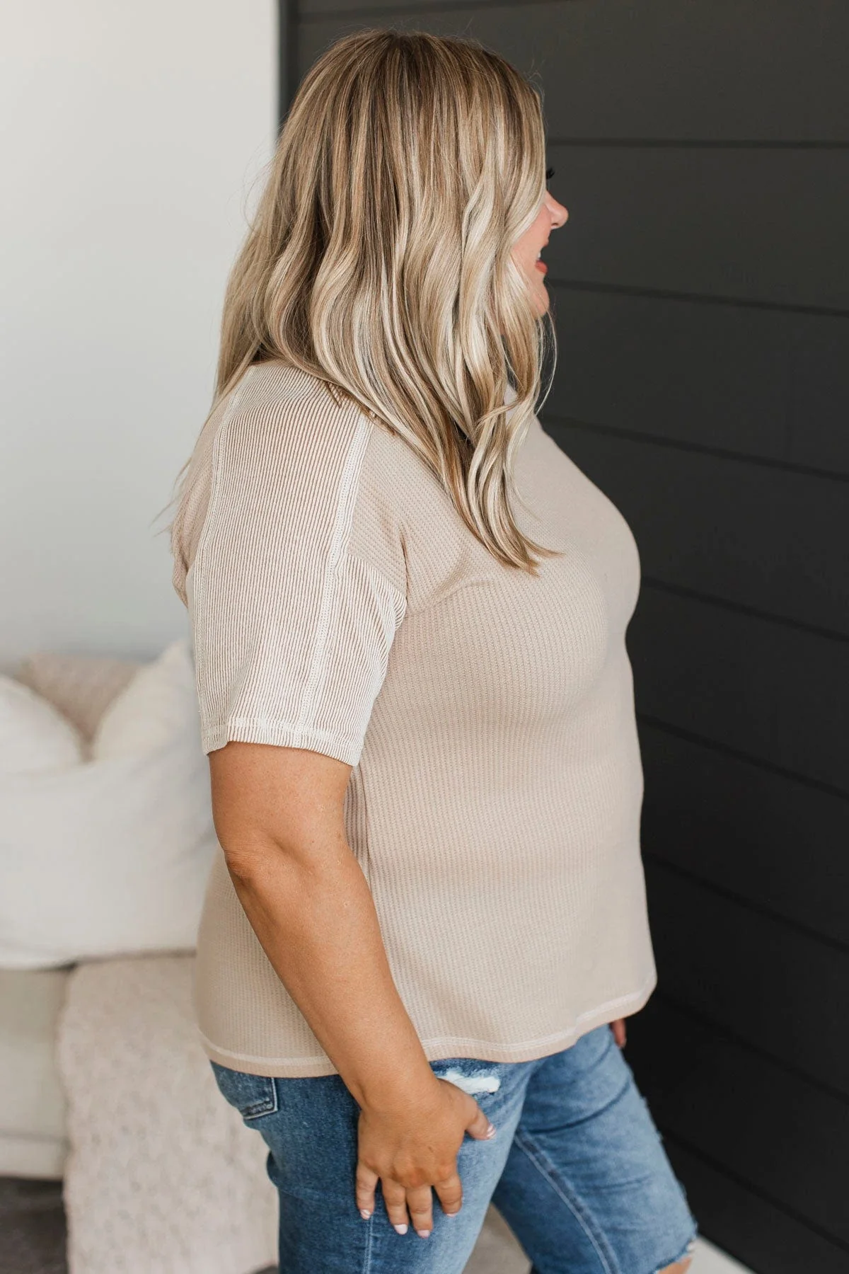 Waking Moments Short Sleeve Top- Beige - Image 5