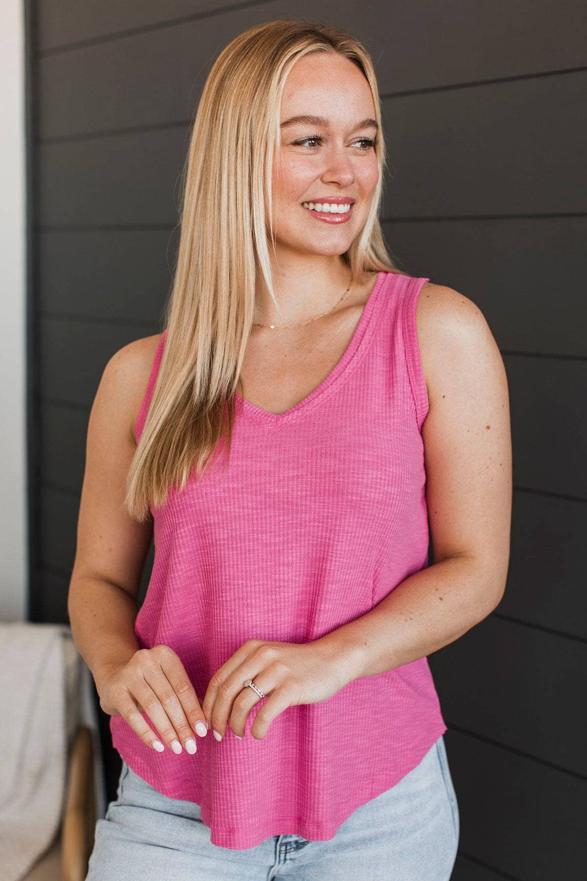 Waking Up Beautiful V-Neck Tank Top- Hibiscus - Image 3