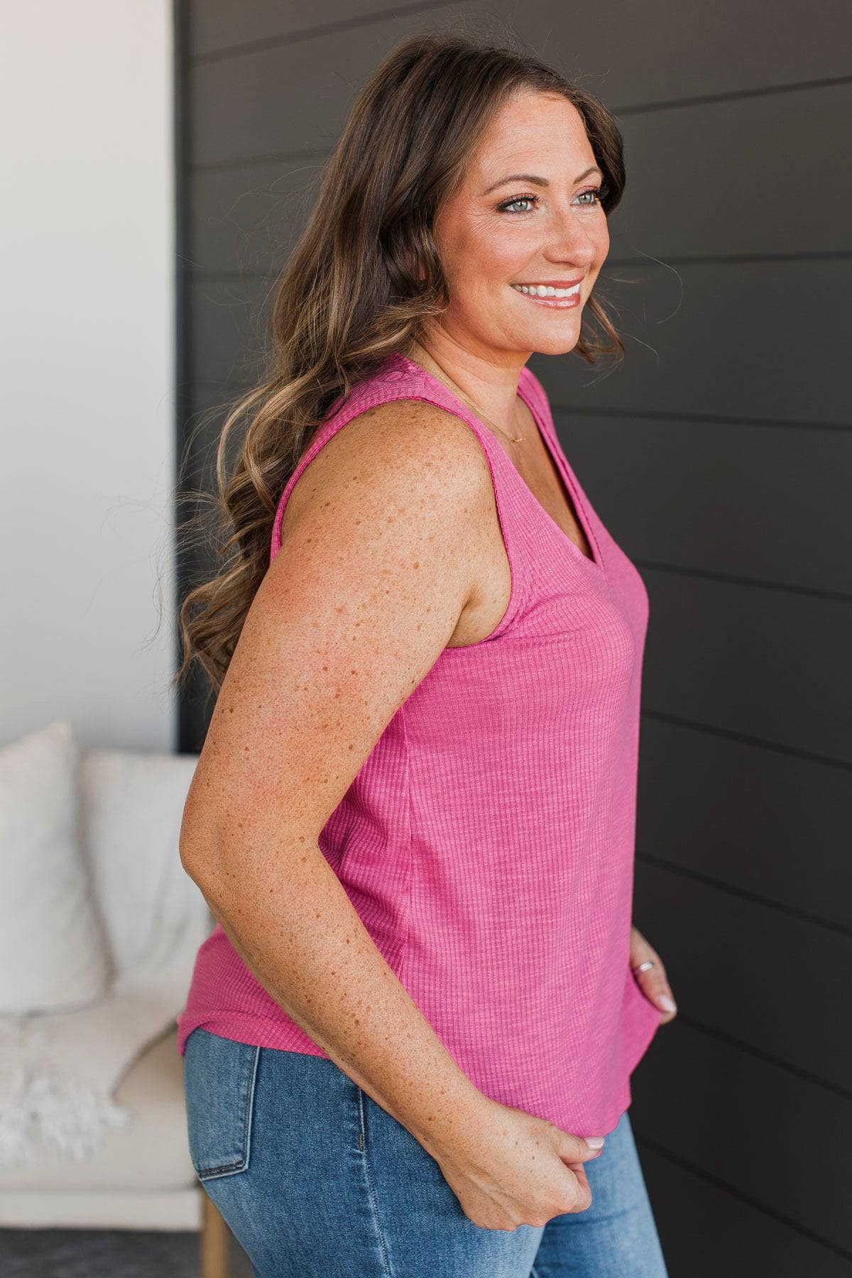 Waking Up Beautiful V-Neck Tank Top- Hibiscus - Image 4