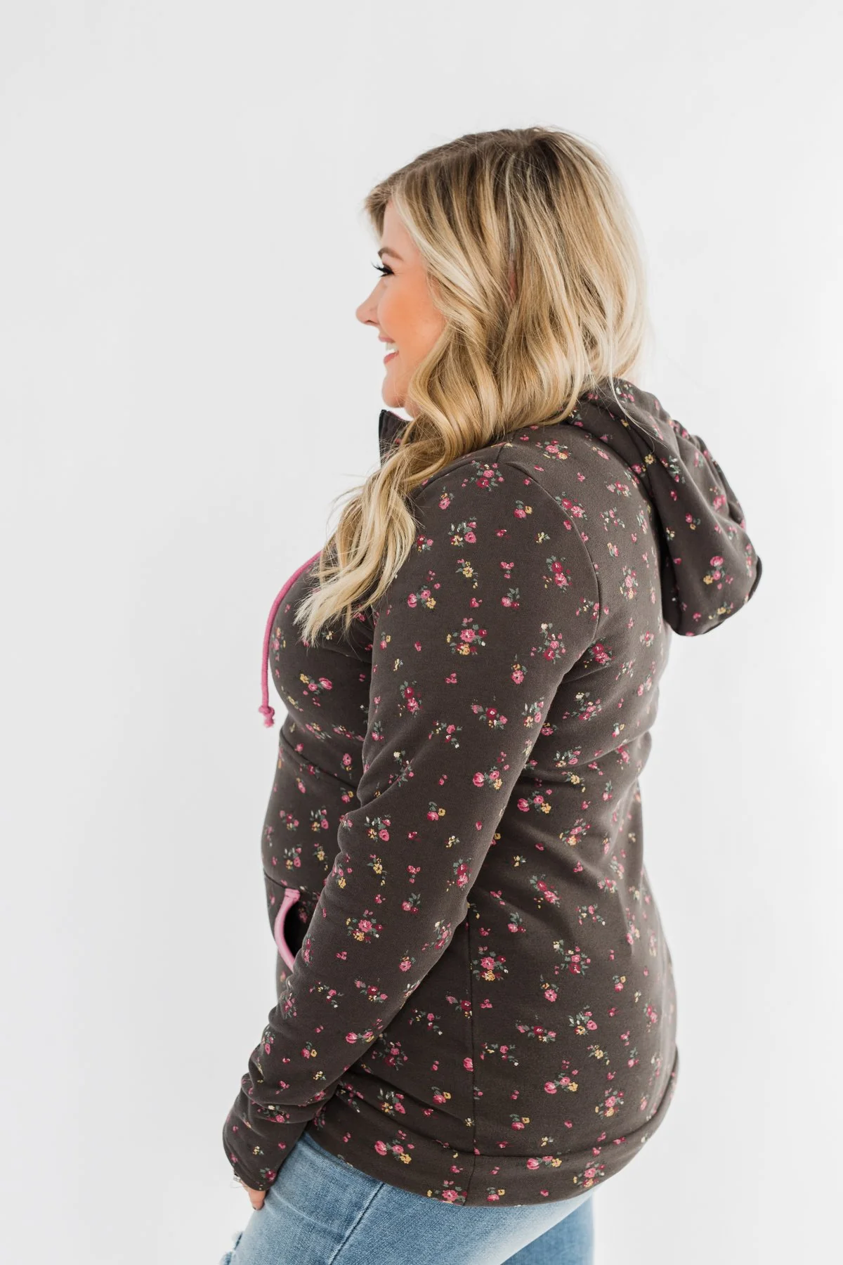 Walk In The Park Floral Drawstring Hoodie- Dusty Charcoal - Image 18