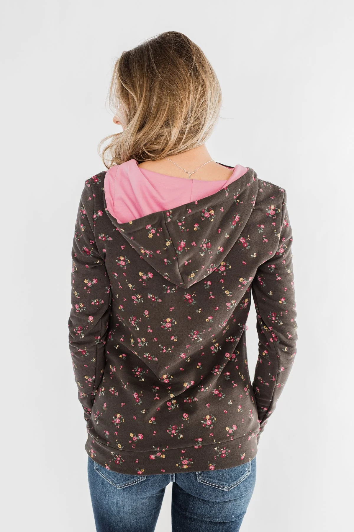 Walk In The Park Floral Drawstring Hoodie- Dusty Charcoal - Image 19