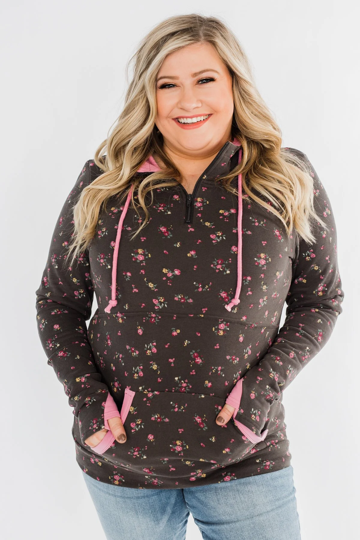 Walk In The Park Floral Drawstring Hoodie- Dusty Charcoal - Image 8