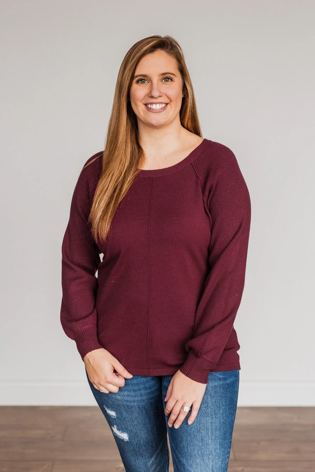 Walk In The Woods Balloon Sleeve Sweater- Wine - Image 3