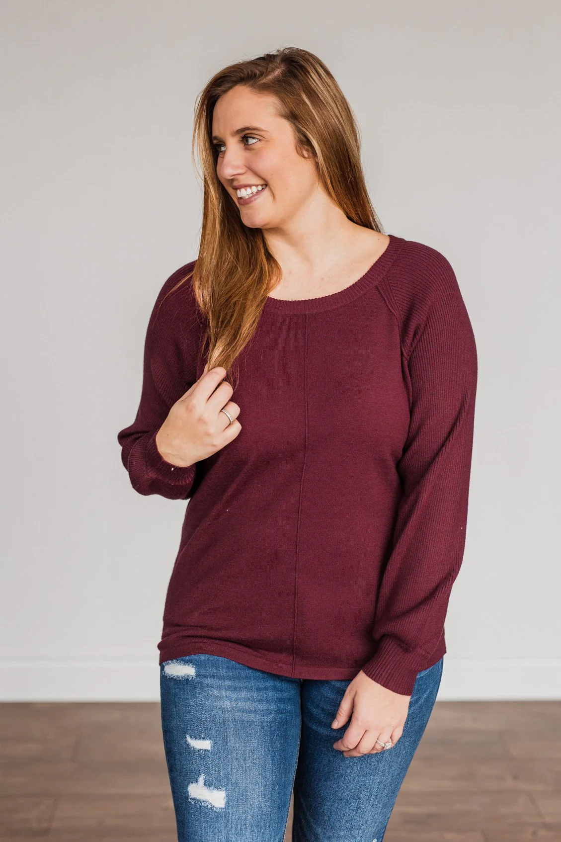 Walk In The Woods Balloon Sleeve Sweater- Wine - Image 6