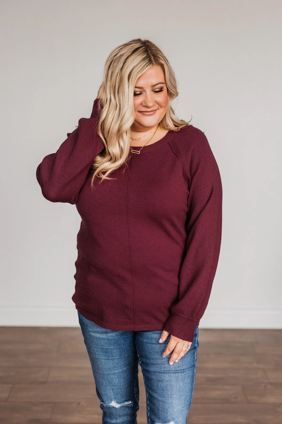 Walk In The Woods Balloon Sleeve Sweater- Wine - Image 8
