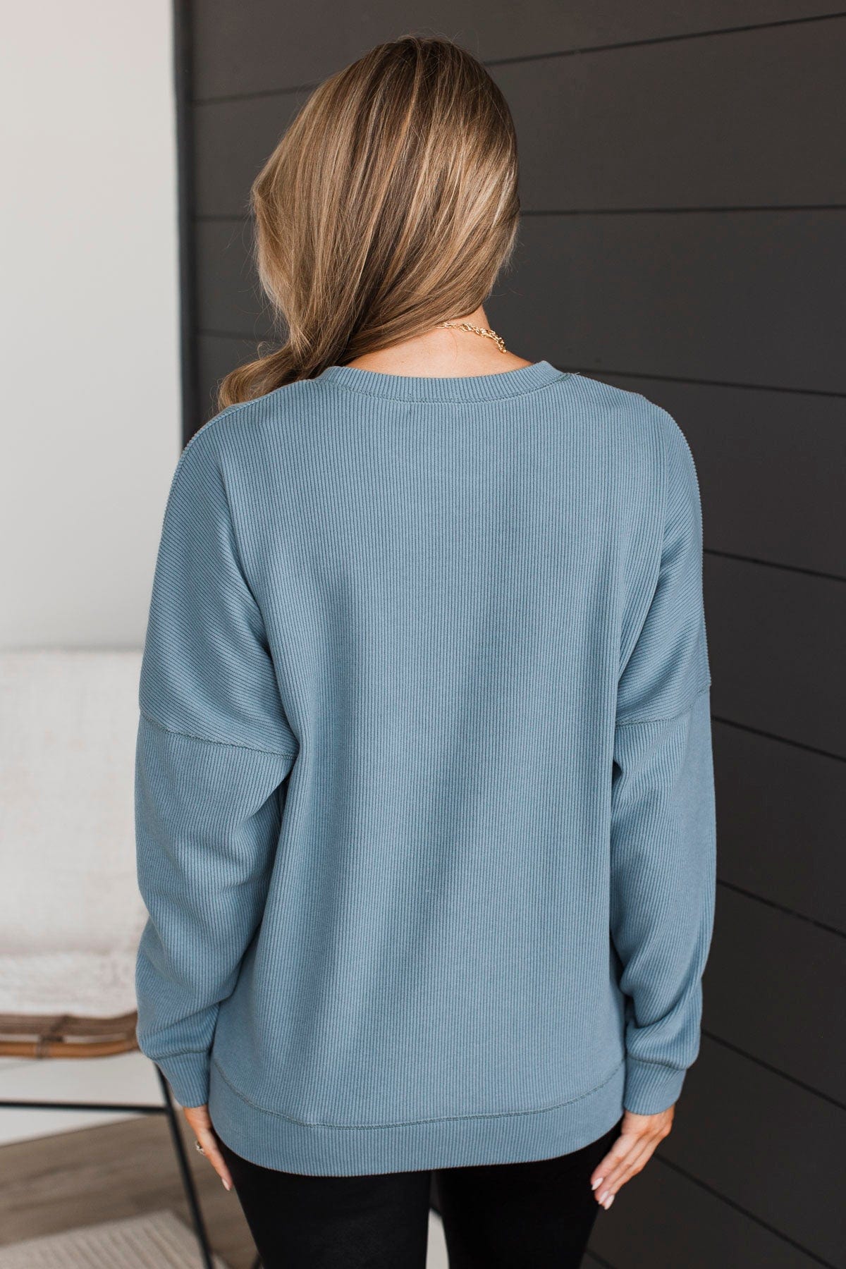 Walk My Way Corduroy Crew Neck- Dusty Blue - Image 7