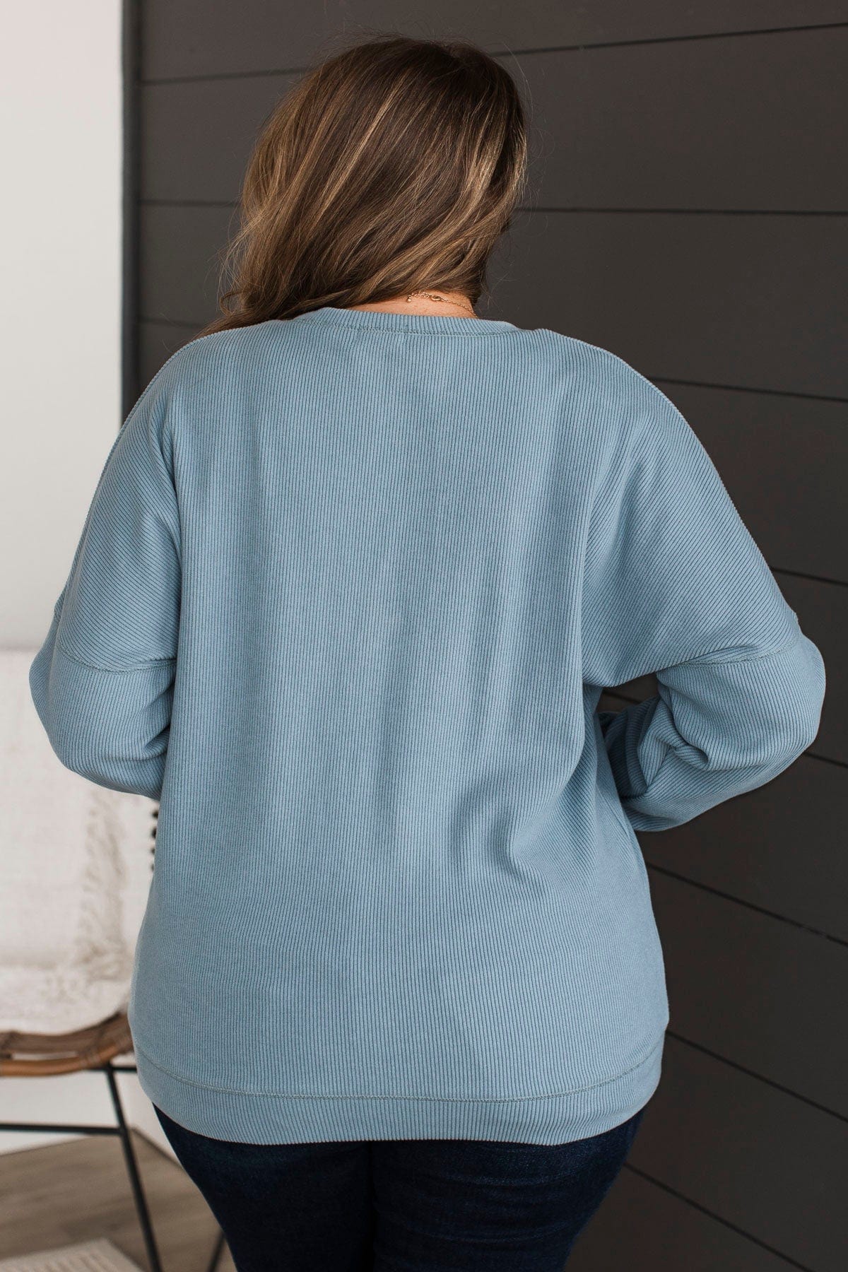 Walk My Way Corduroy Crew Neck- Dusty Blue - Image 8