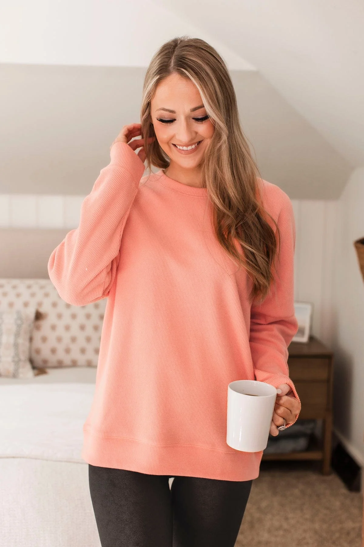 Walk My Way Corduroy Knit Crew Neck- Sherbet - Image 3