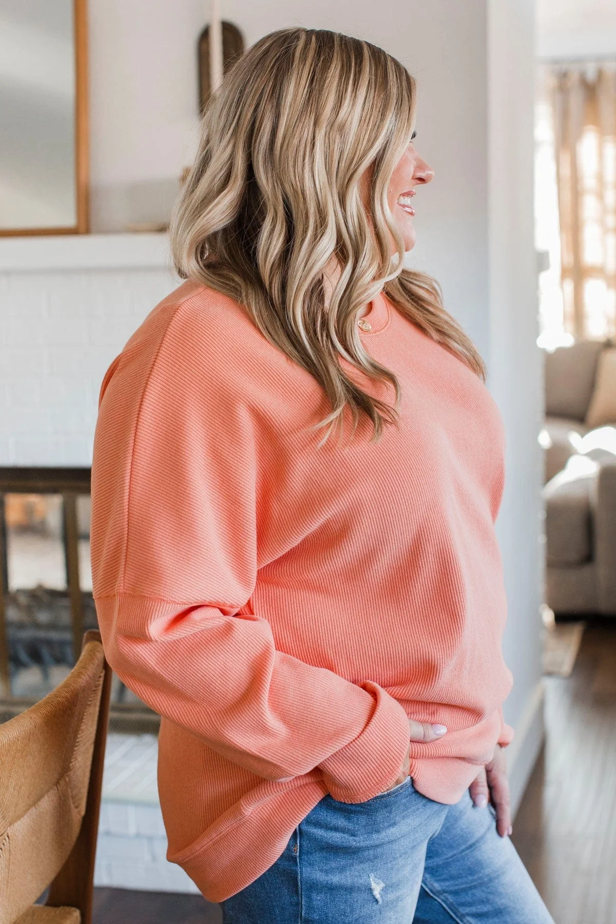 Walk My Way Corduroy Knit Crew Neck- Sherbet - Image 5