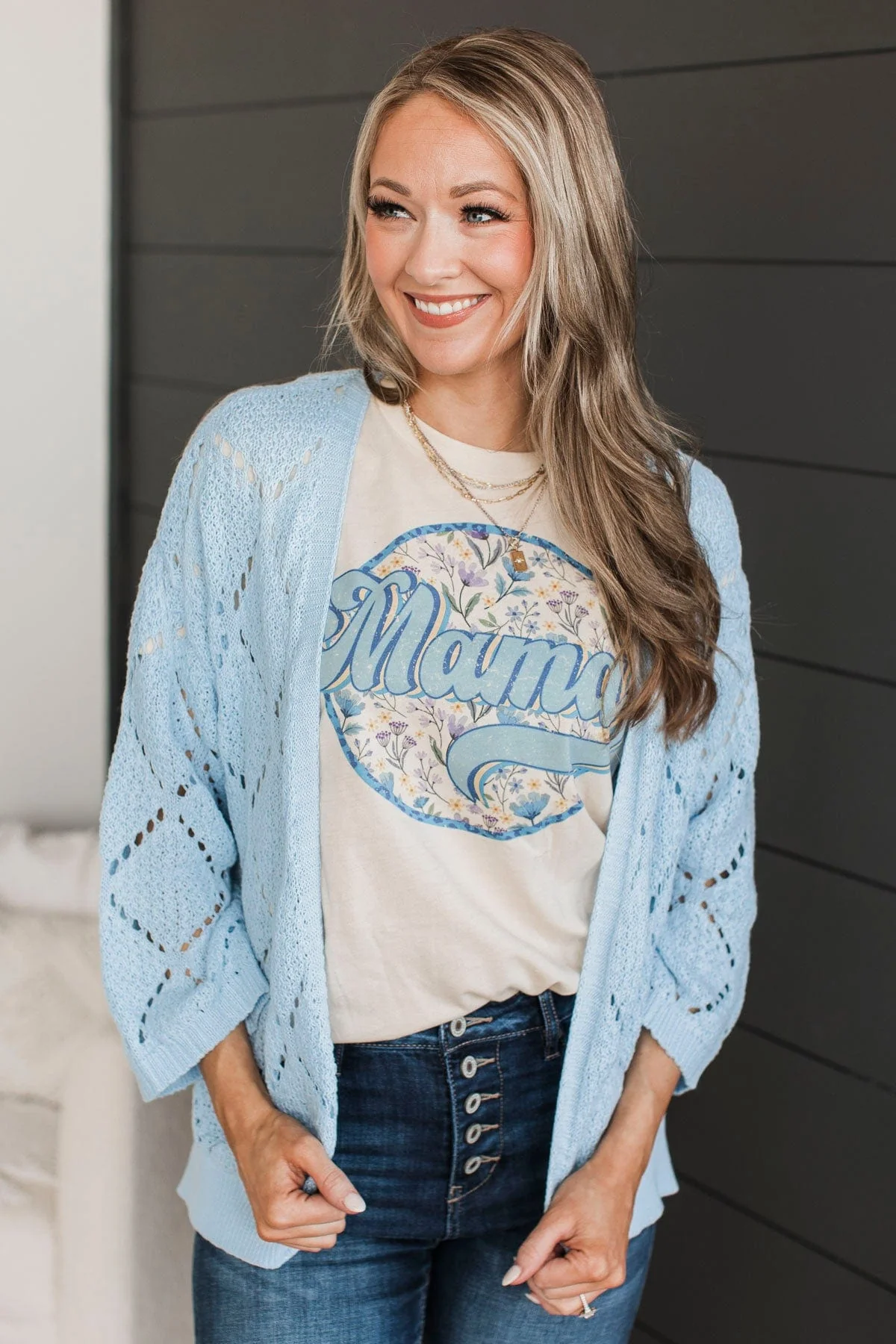 Walk Of Life Open Knit Cardigan- Light Blue - Image 4