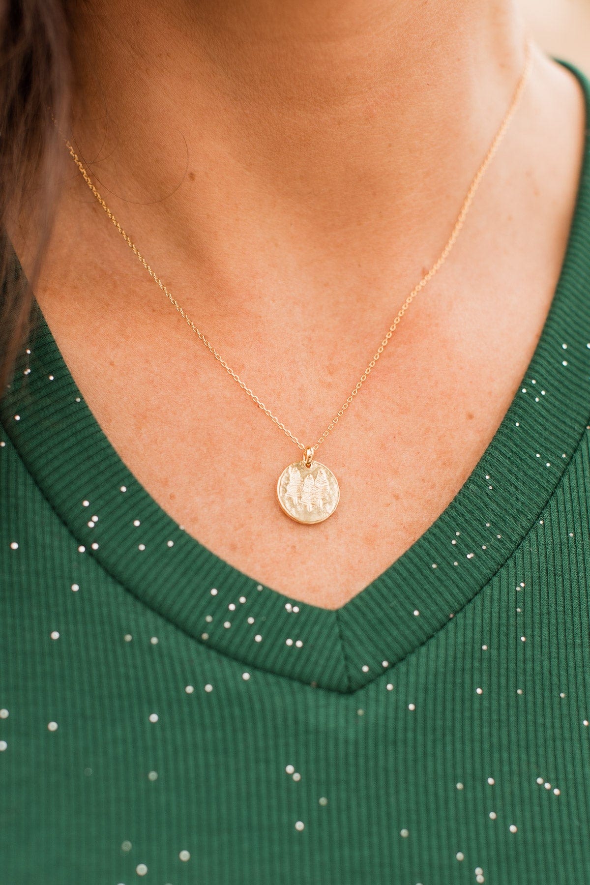 Walk Through The Pines Pendant Necklace- Gold - Image 2
