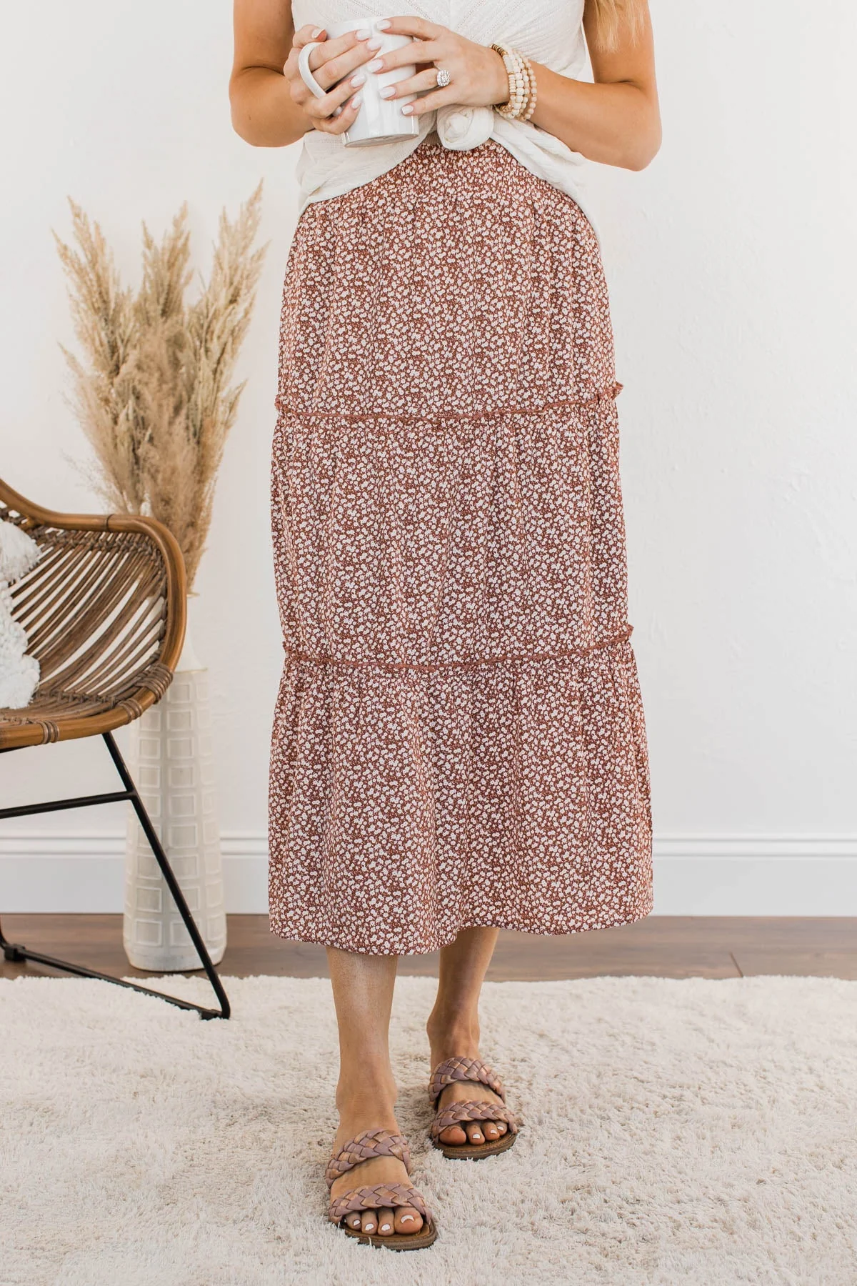 Walk Through The Prairie Floral Skirt- Rust