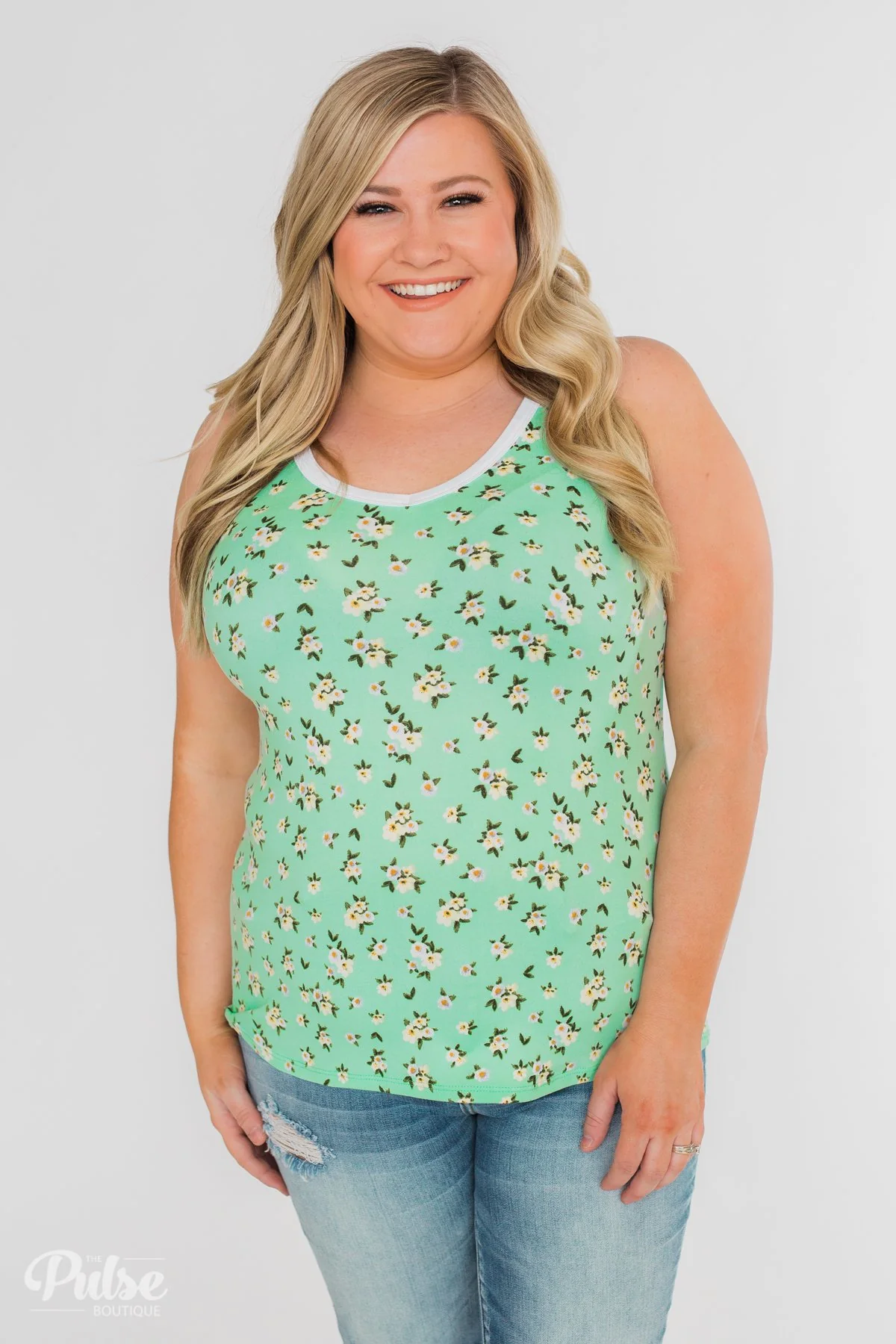 Walk Through The Wildflowers V-Neck Tank Top- Mint Blue - Image 14