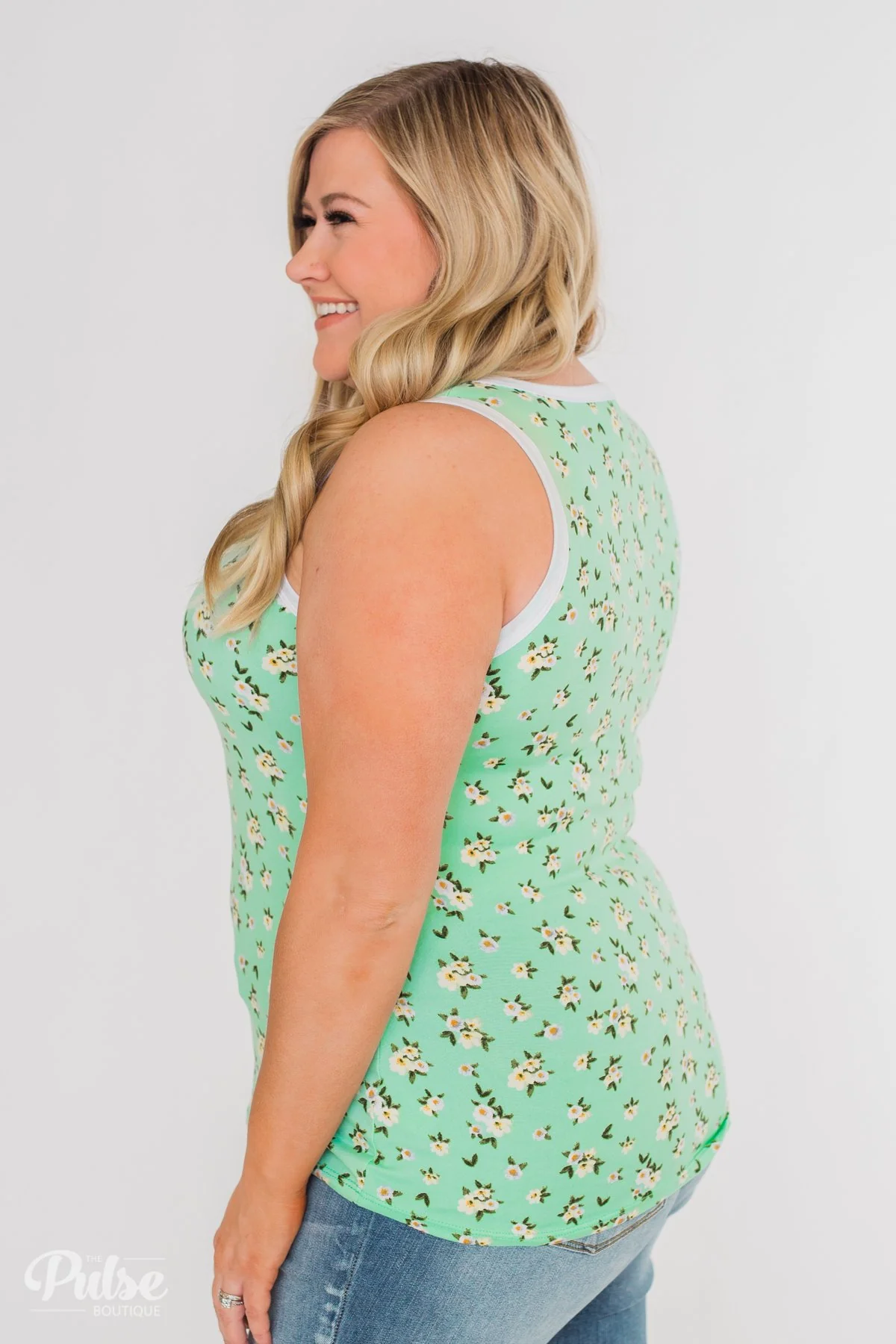 Walk Through The Wildflowers V-Neck Tank Top- Mint Blue - Image 15