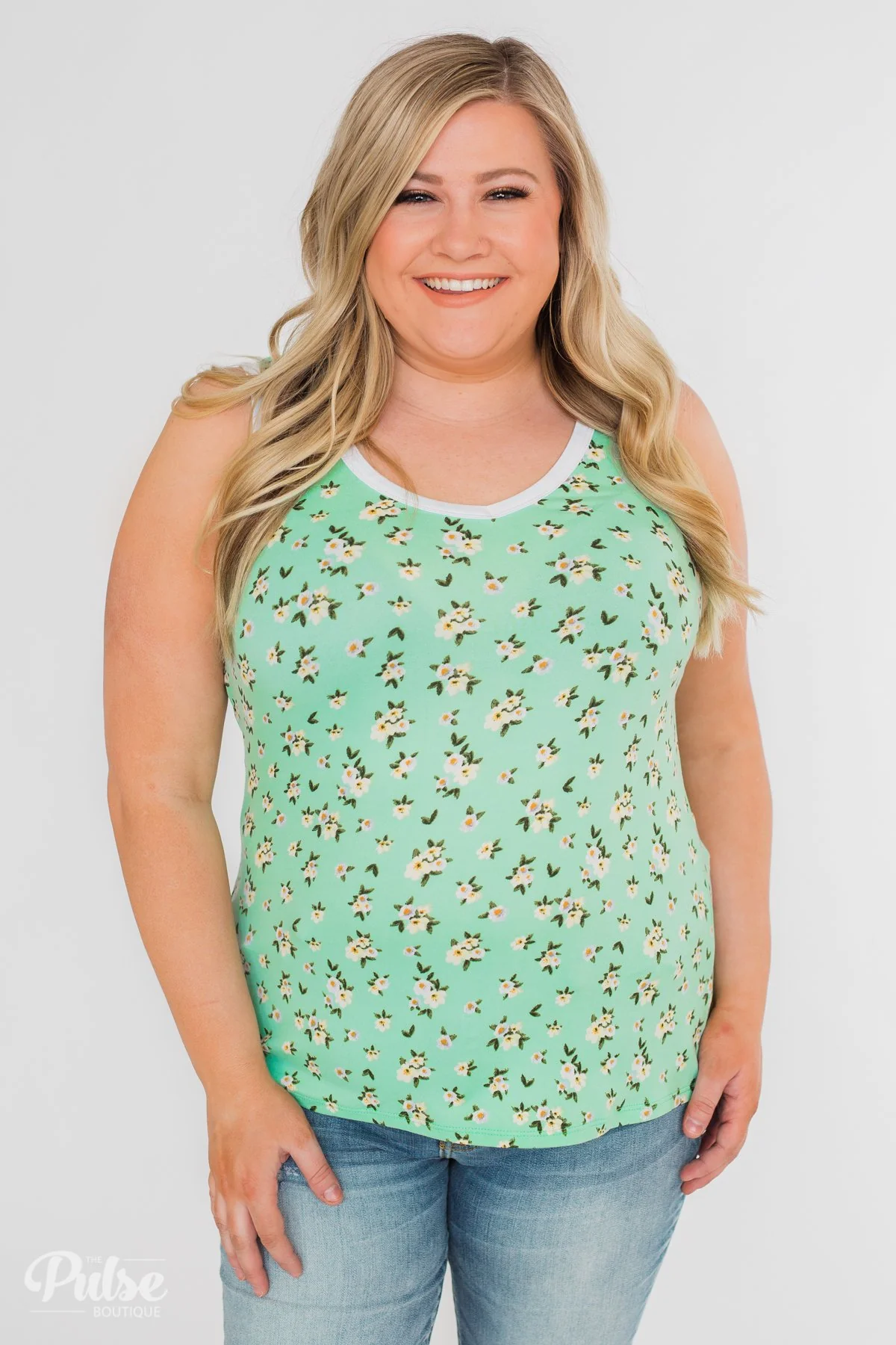 Walk Through The Wildflowers V-Neck Tank Top- Mint Blue - Image 3