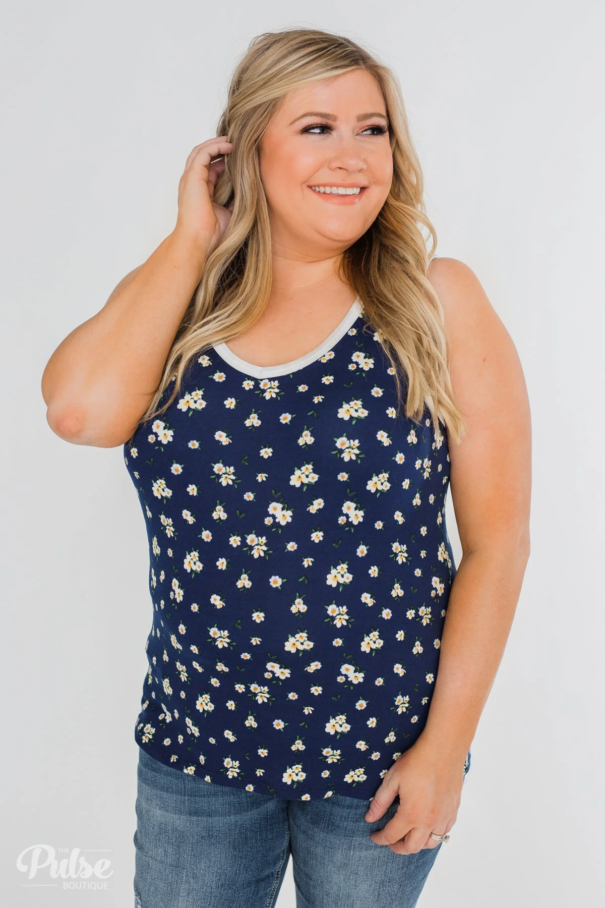Walk Through The Wildflowers V-Neck Tank Top- Navy - Image 12