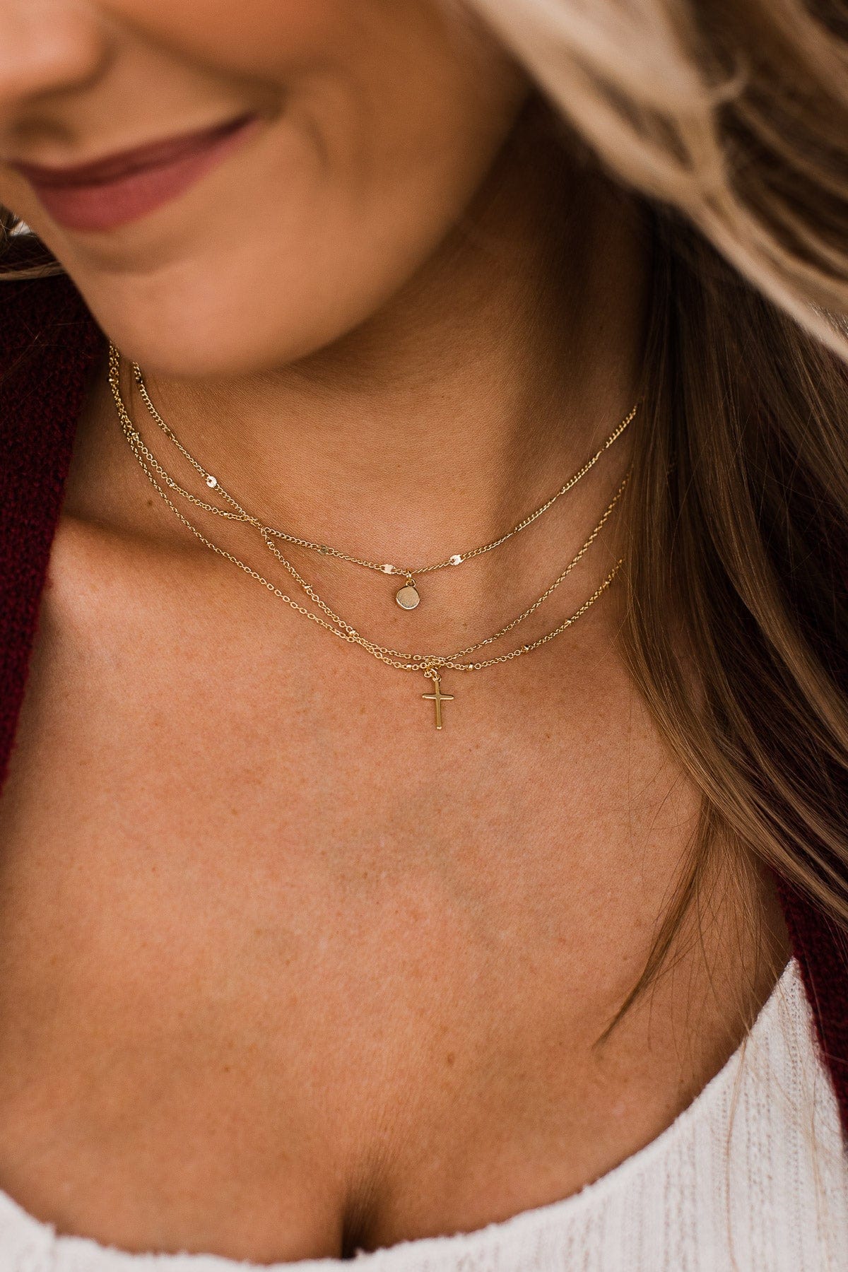 Walk With Grace Tiered Necklace- Gold - Image 2