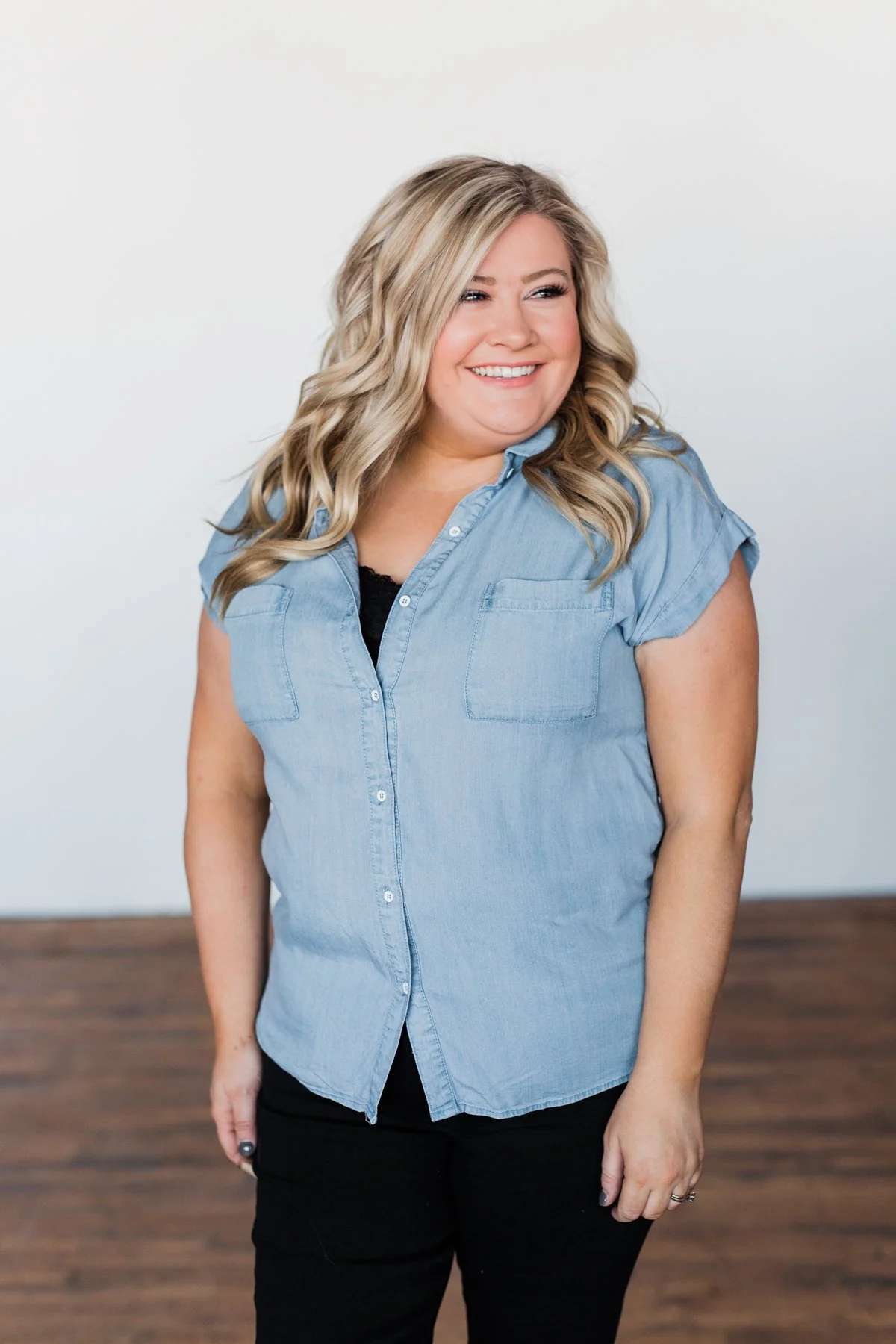 Walk With Me Button Top- Chambray - Image 4