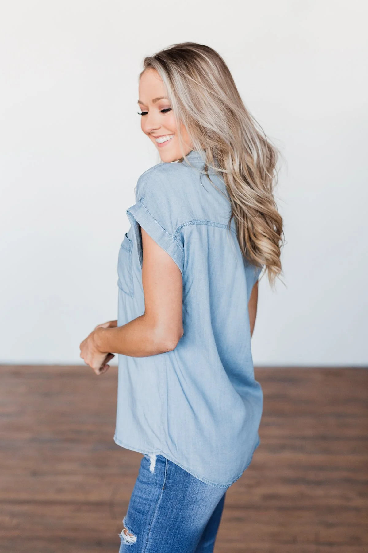 Walk With Me Button Top- Chambray - Image 5