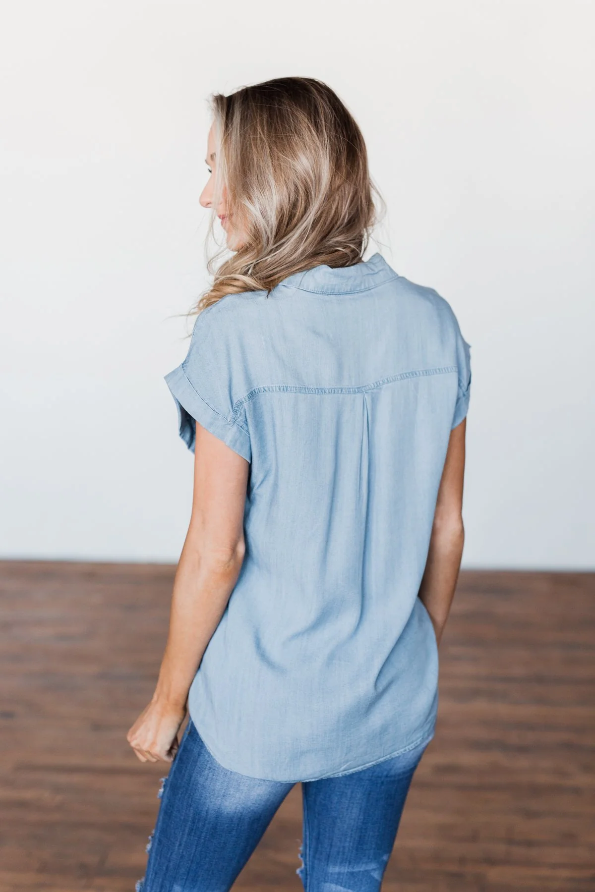 Walk With Me Button Top- Chambray - Image 7