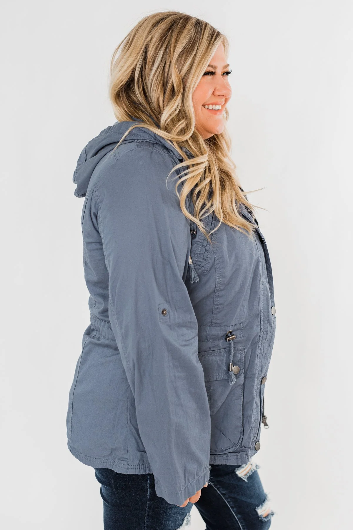 Walk With Me Cinch Jacket- Slate Blue - Image 10
